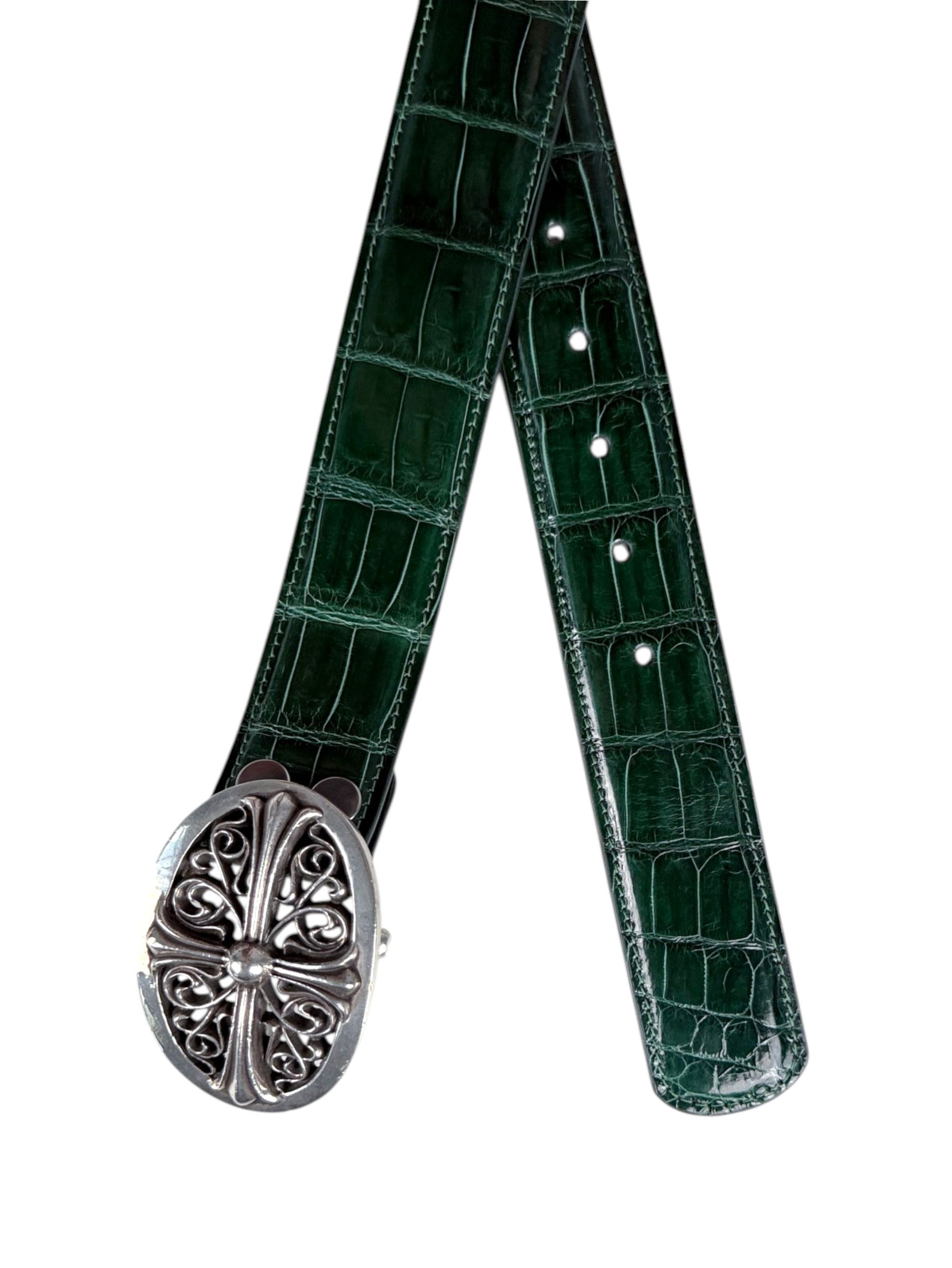 Emerald crocodile belt strap AMAL handmade in Italy exotic leather
