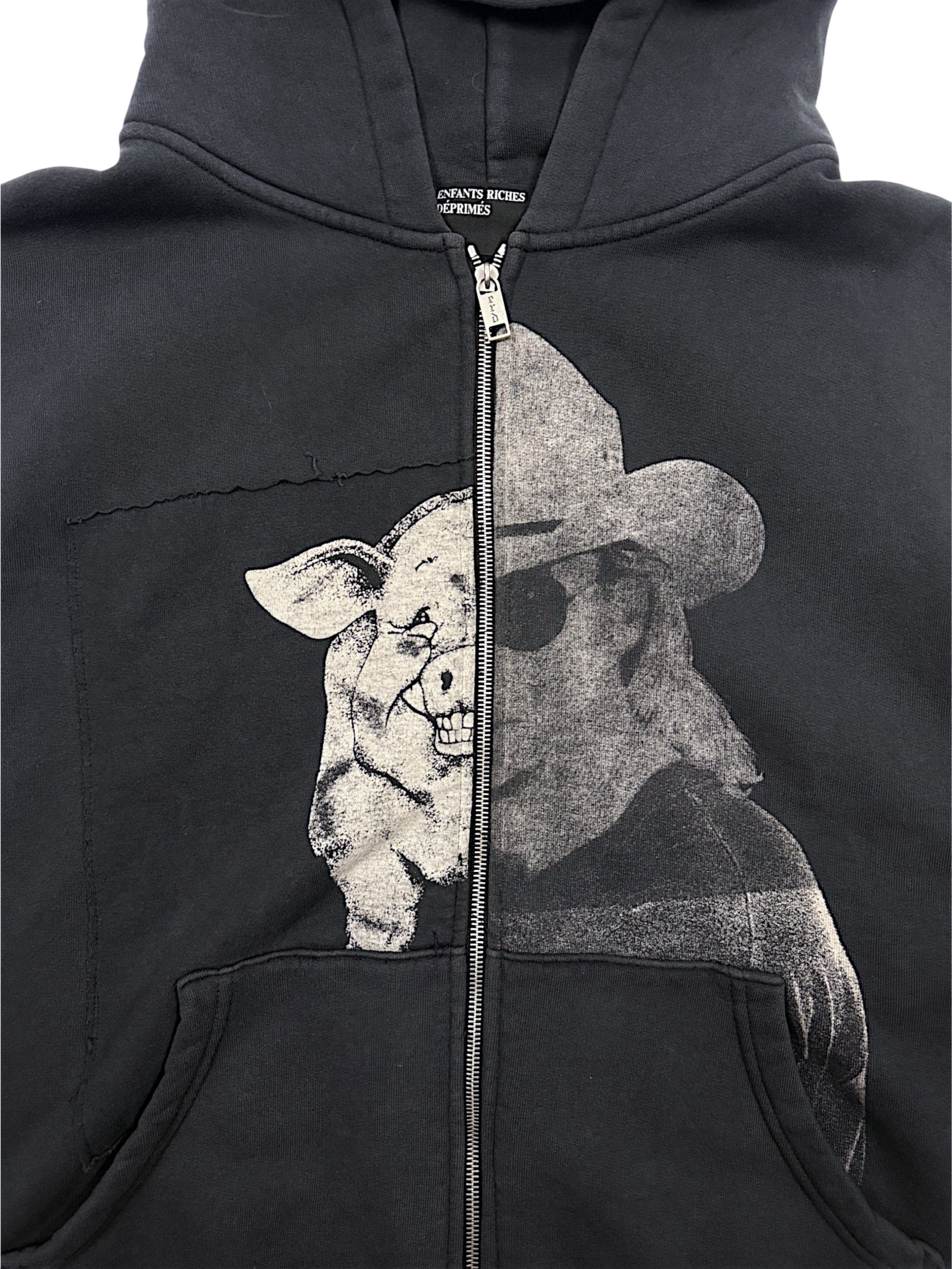 Hand-stitched pig and cowboy graphic patch panel Enfants Riches Déprimés hoodie