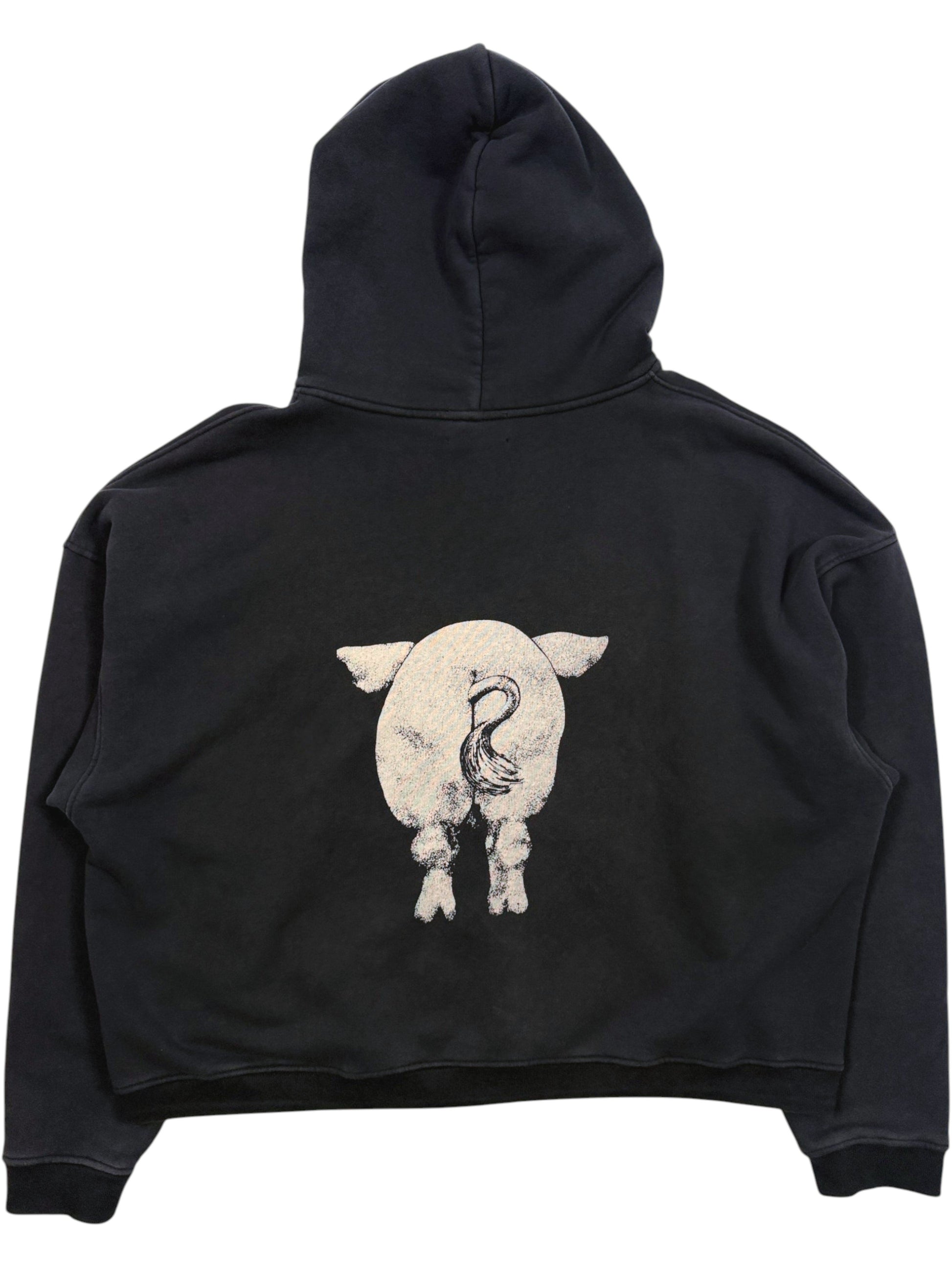 Pig tail graphic ERD black assemblage zip up hoodie