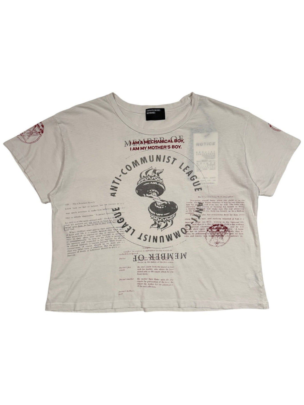 Enfants Riches Déprimés Anti-Communist League Tee White Vintage Wash Cotton Jersey SS26