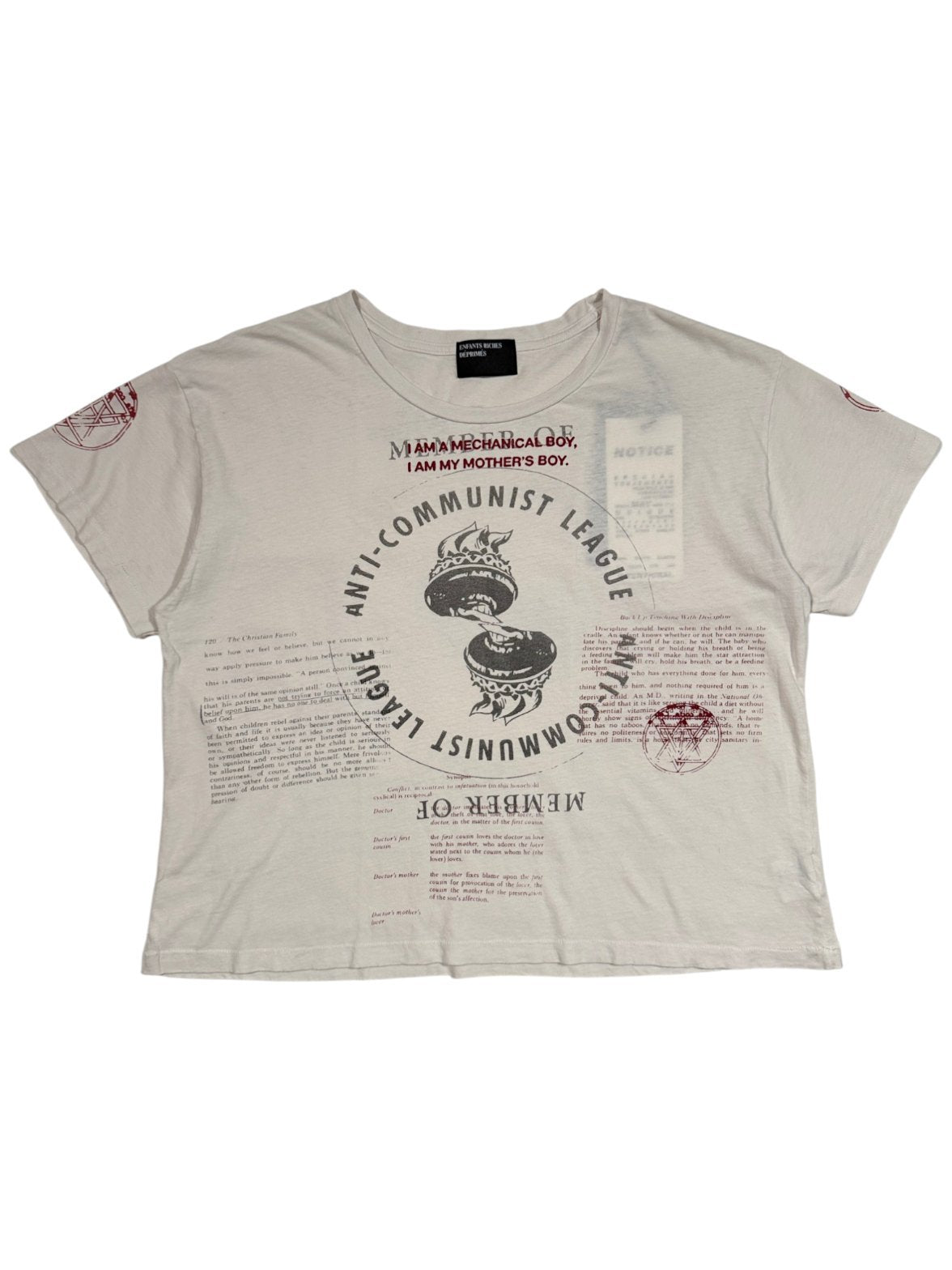 Enfants Riches Déprimés Anti-Communist League Tee White Vintage Wash Cotton Jersey SS26