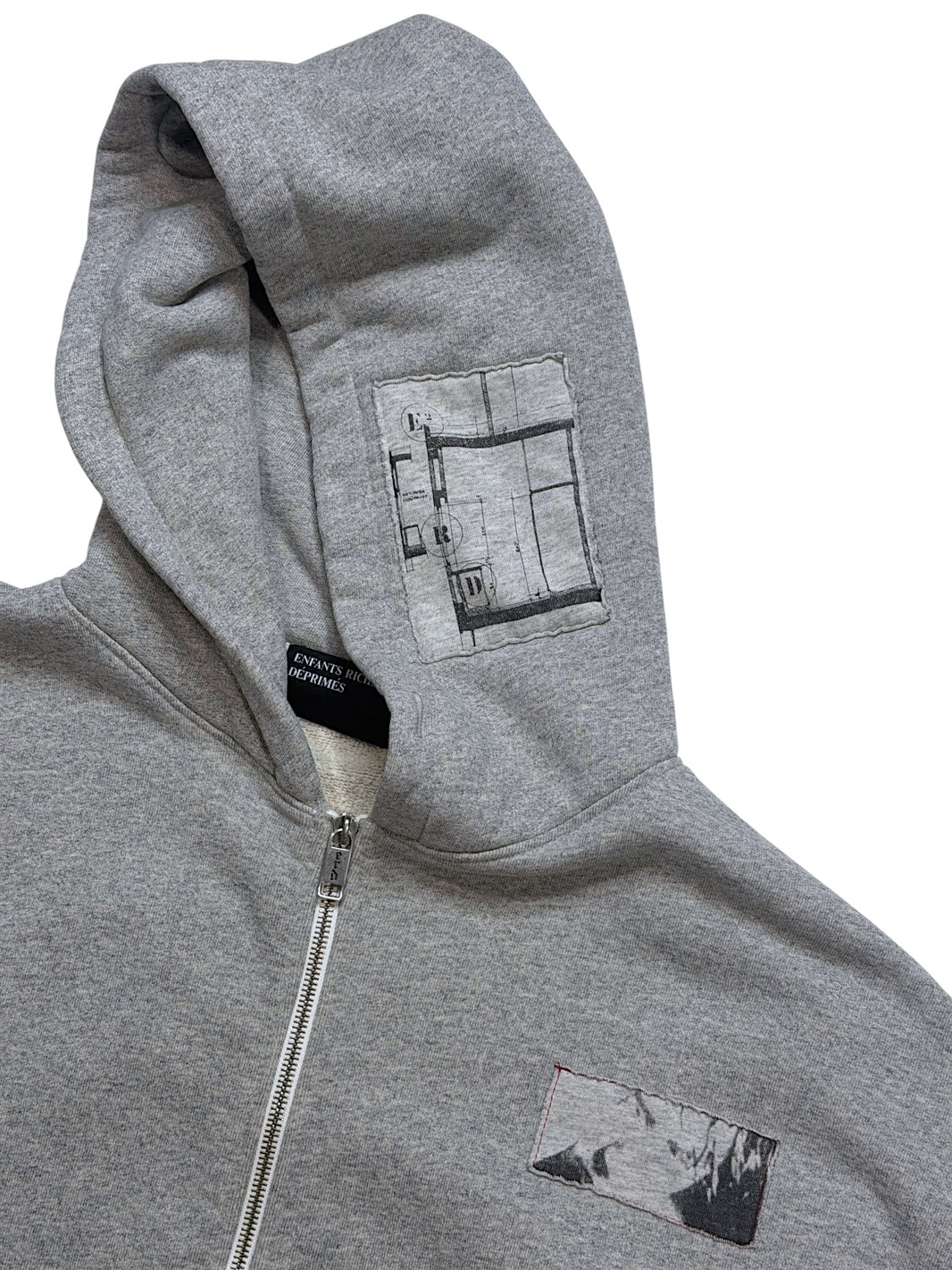 Cotton Zip Up Hoodie Black White Photo Patches Enfants Riches Déprimés
