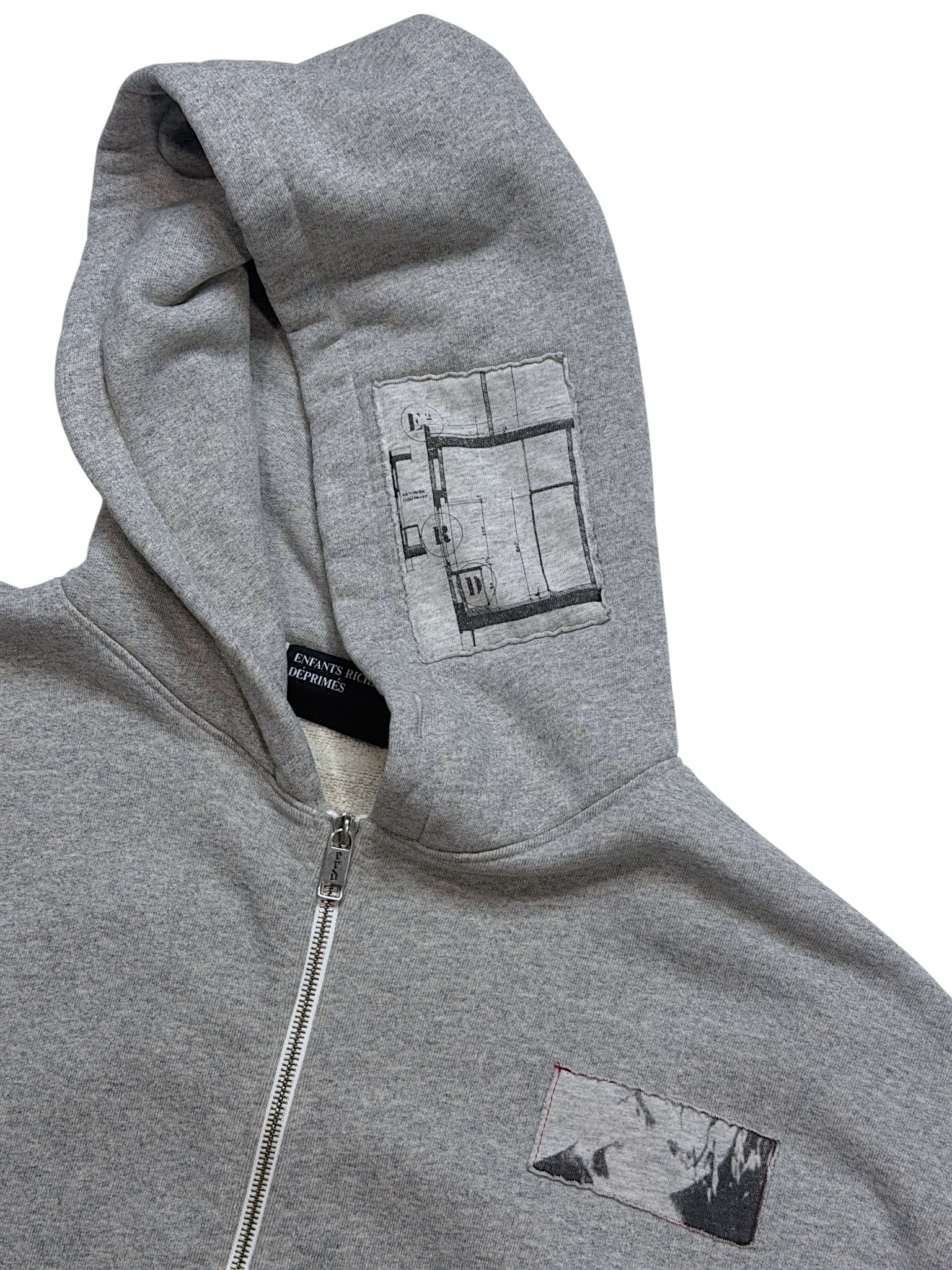 Cotton Zip Up Hoodie Black White Photo Patches Enfants Riches Déprimés