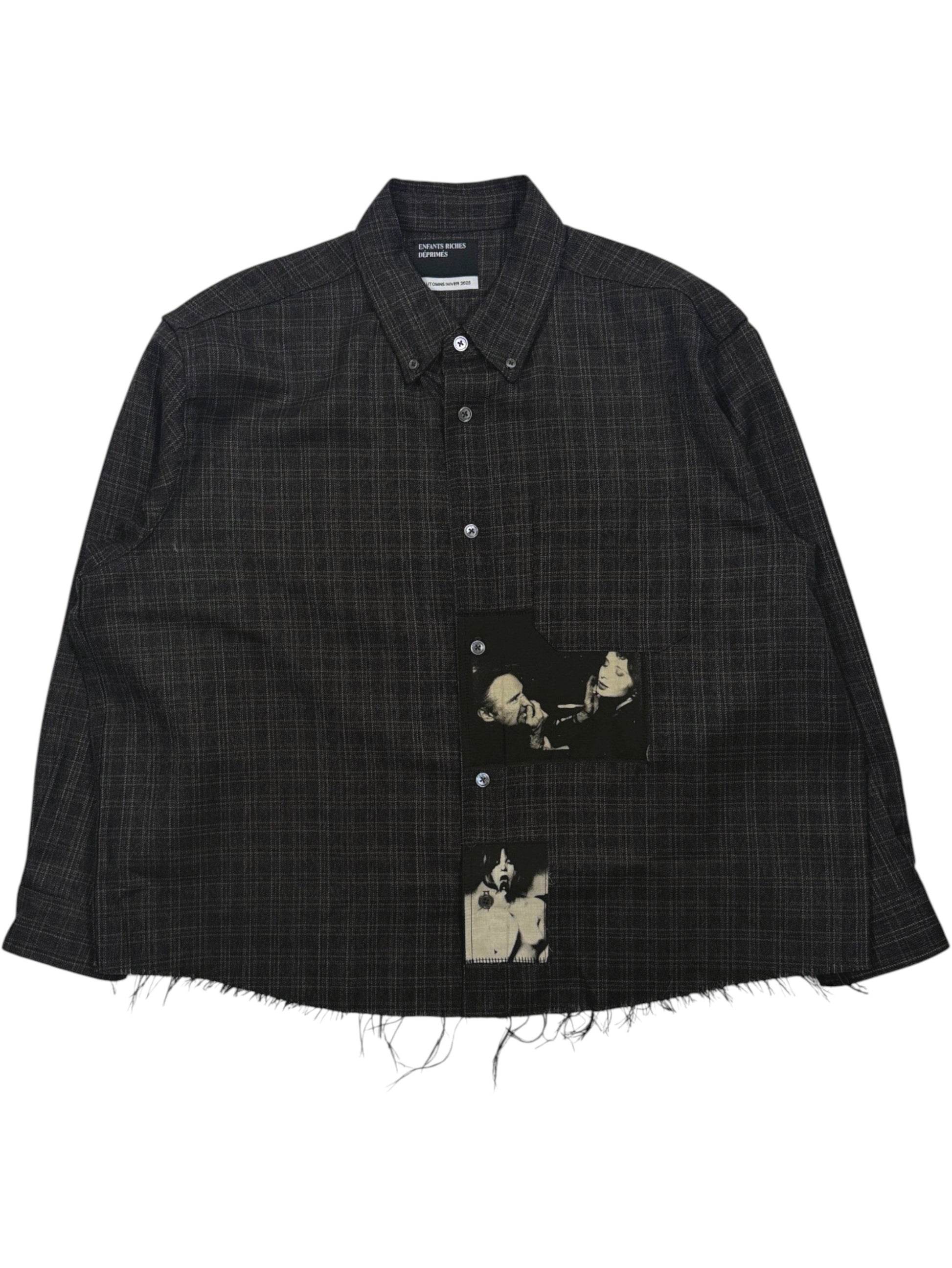 Enfants Riches Déprimés assemblage plaid flannel shirt virgin wool photo patches