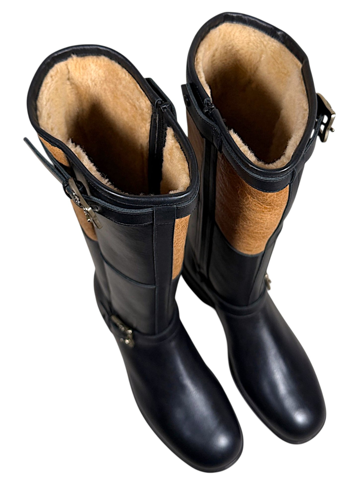 ERD Soviet Arctic Shearling Buckle Leather Boots