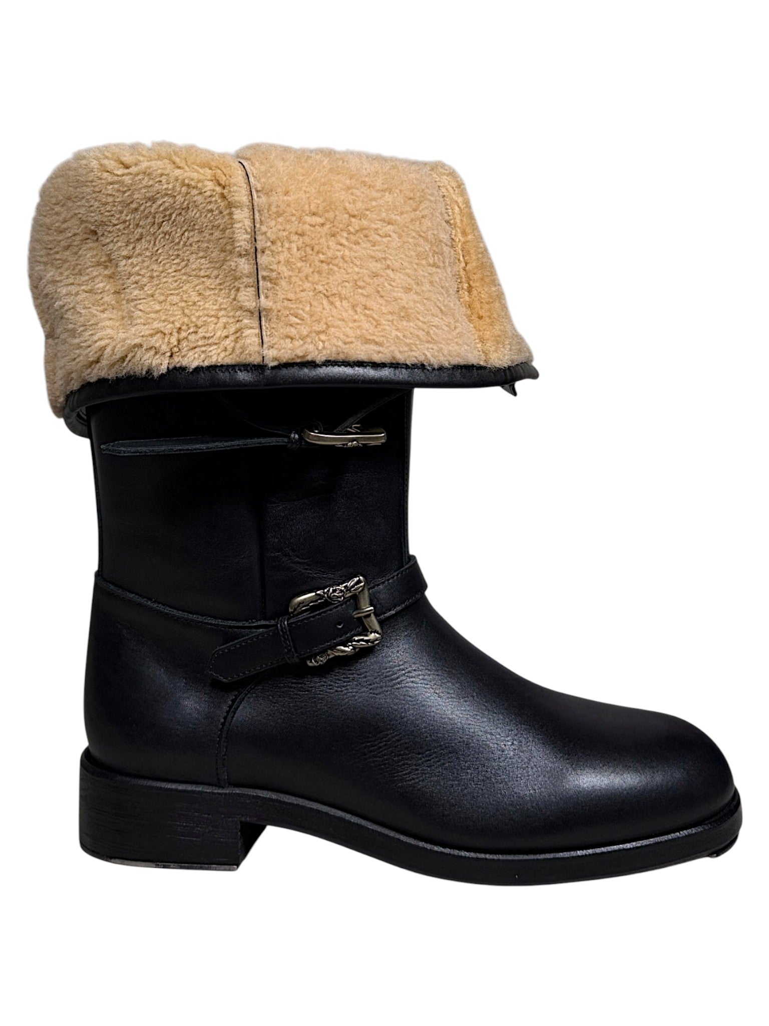 Enfants Riches Déprimés ERD Soviet Arctic Shearling Buckle Leather Boots Authenticated Designer