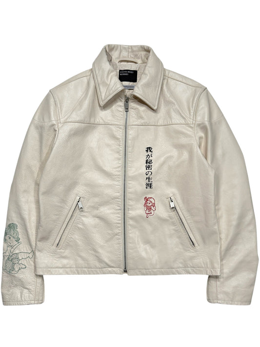 Enfants Riches Déprimés Bully white leather jacket kanji chest embroidery