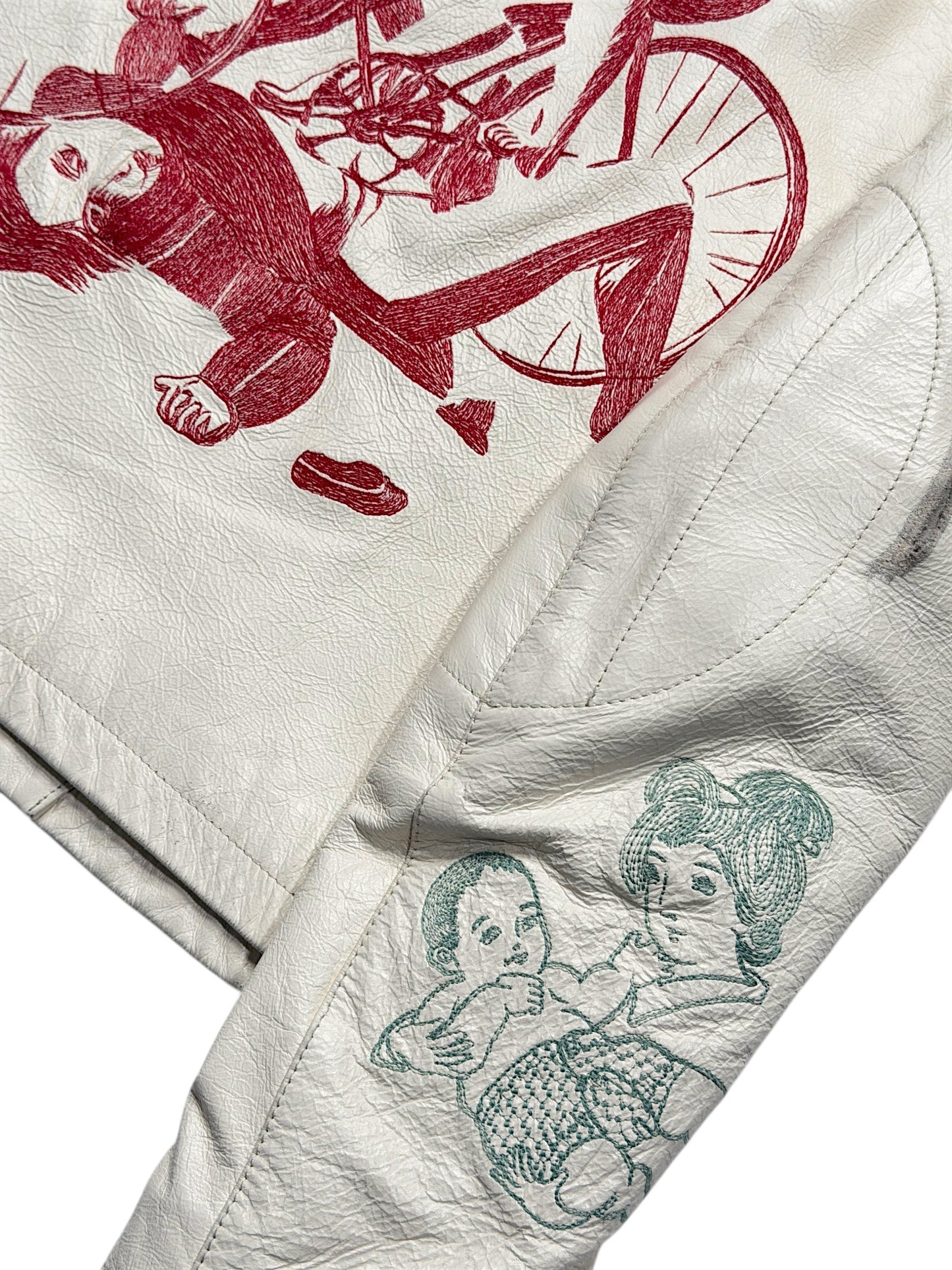 Teal mother and child sleeve embroidery Enfants Riches Déprimés leather jacket