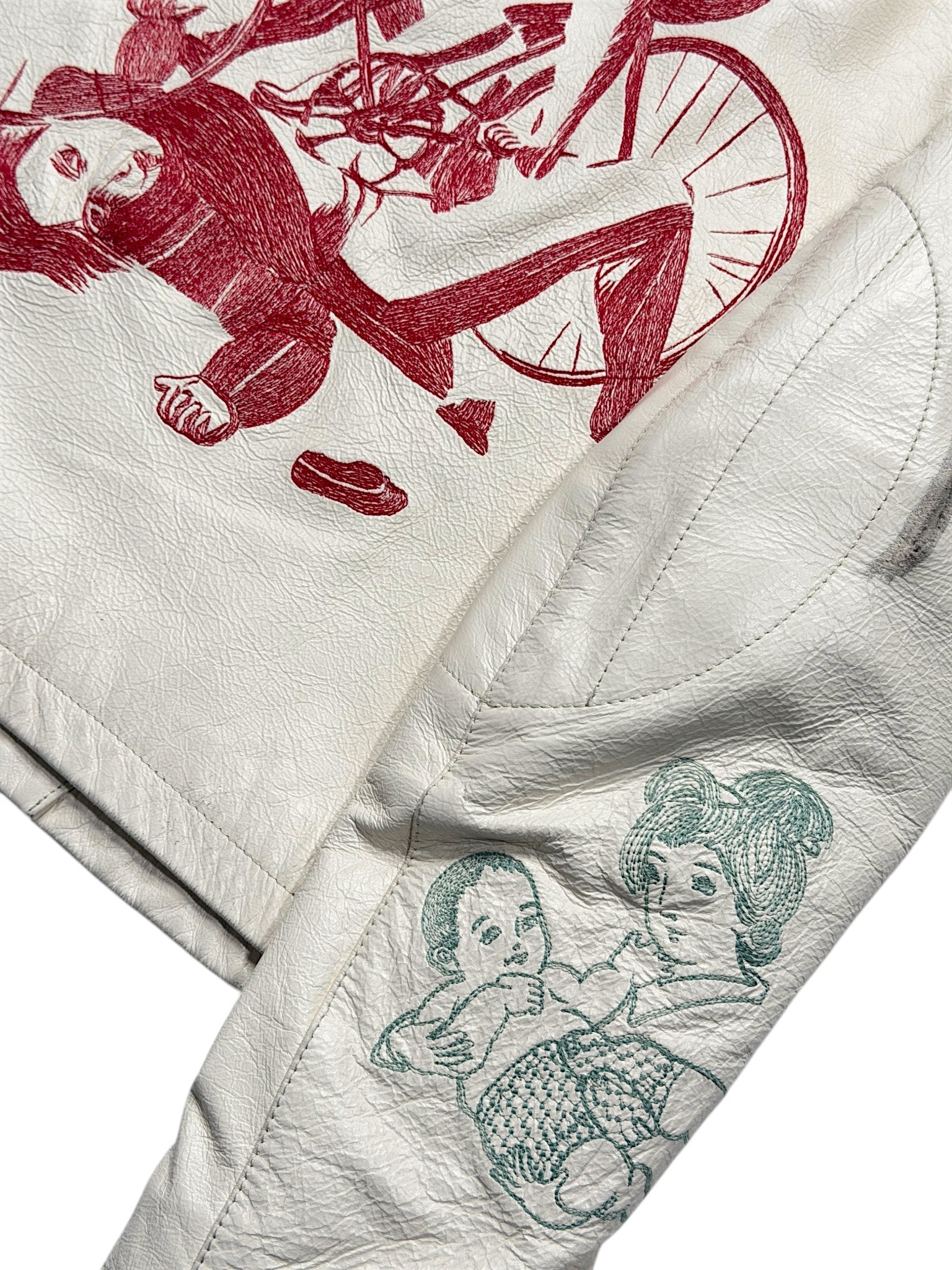 Teal mother and child sleeve embroidery Enfants Riches Déprimés leather jacket