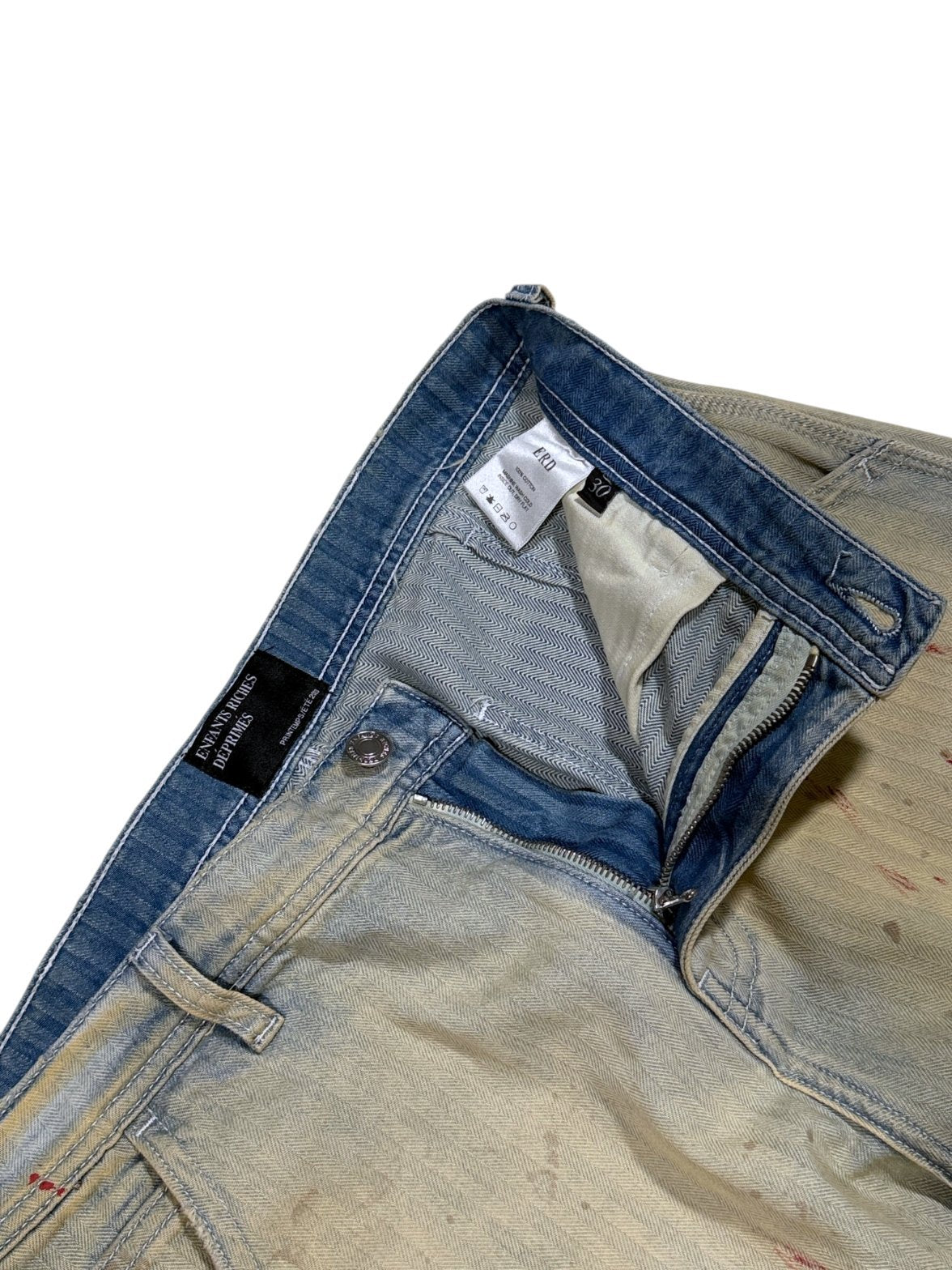 ERD SS23 Carpenter Jeans Back Pockets Paint Splatter Distressed Light Wash