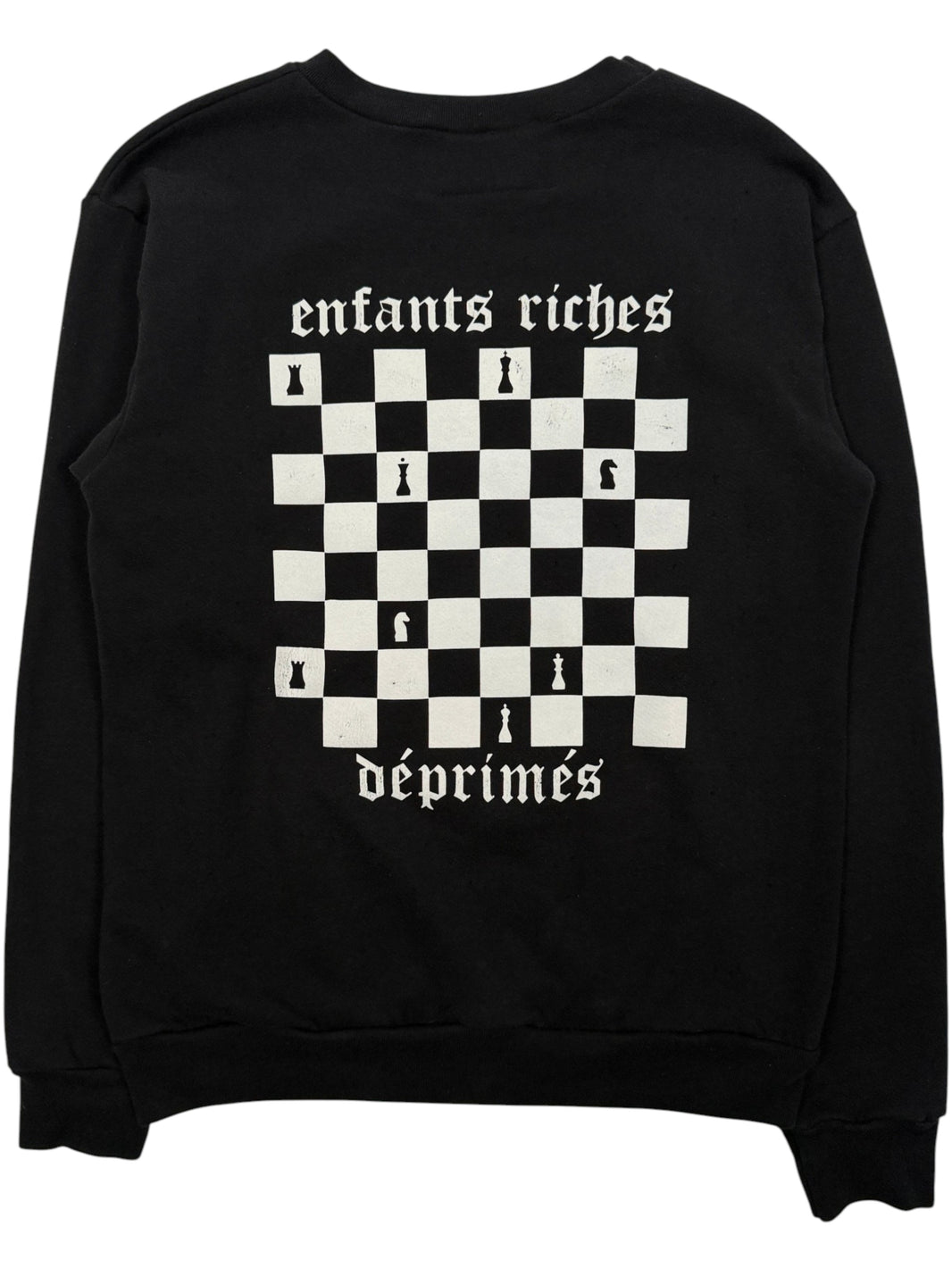 Enfants Riches Déprimés Chessboard Crewneck Sweater Black Fleece Gothic Logo