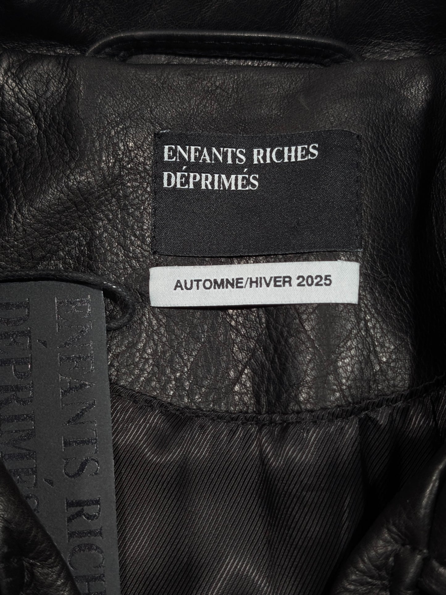 enfants riches deprimes leather jacket chessboard pattern rear logo