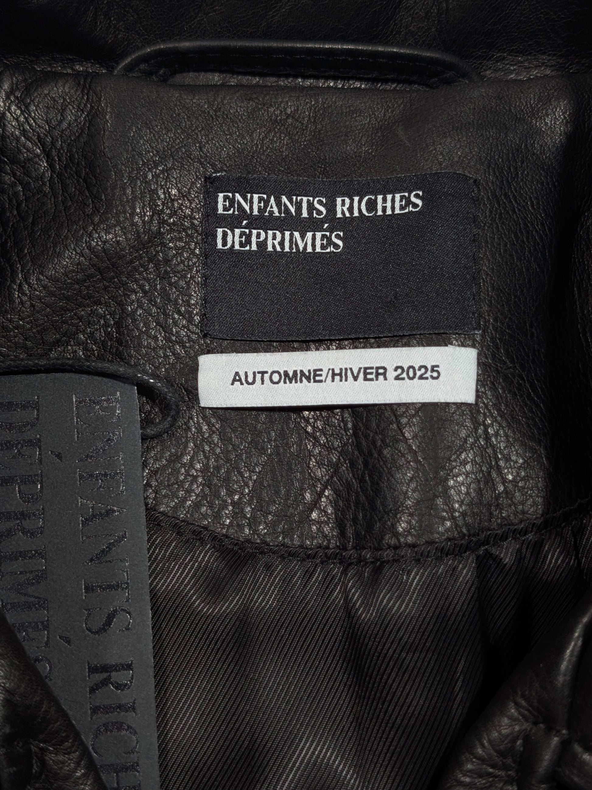 enfants riches deprimes leather jacket chessboard pattern rear logo