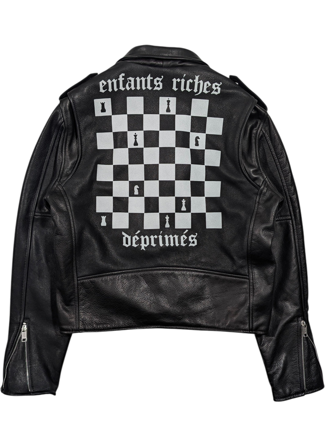 enfants riches deprimes leather chessboard jacket black white chess print