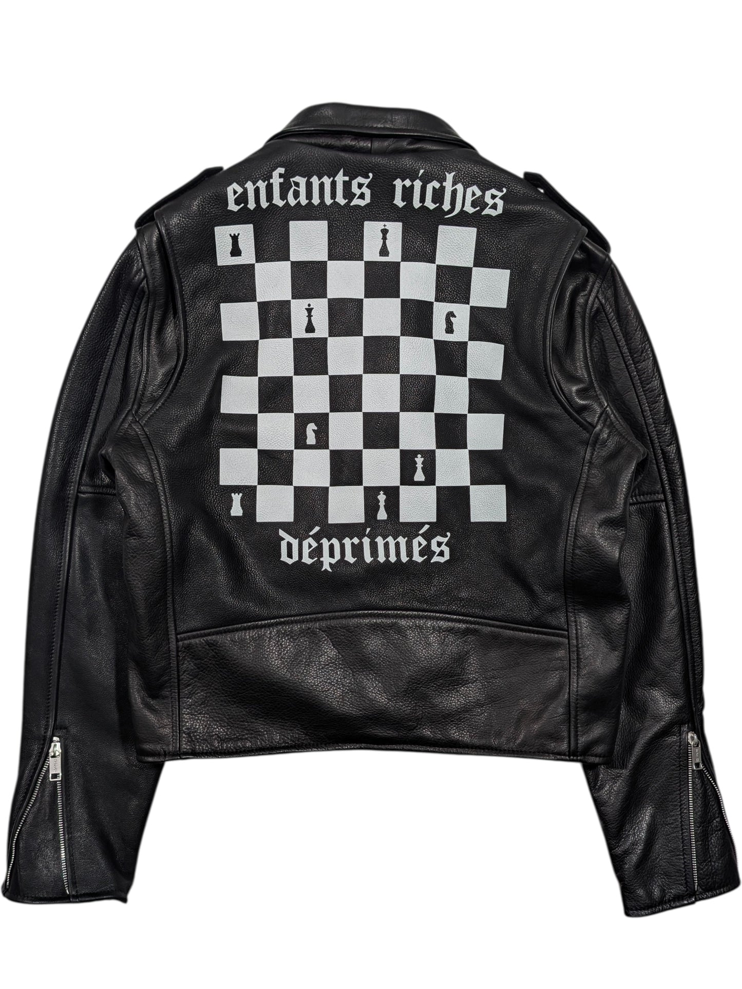 enfants riches deprimes leather chessboard jacket black white chess print