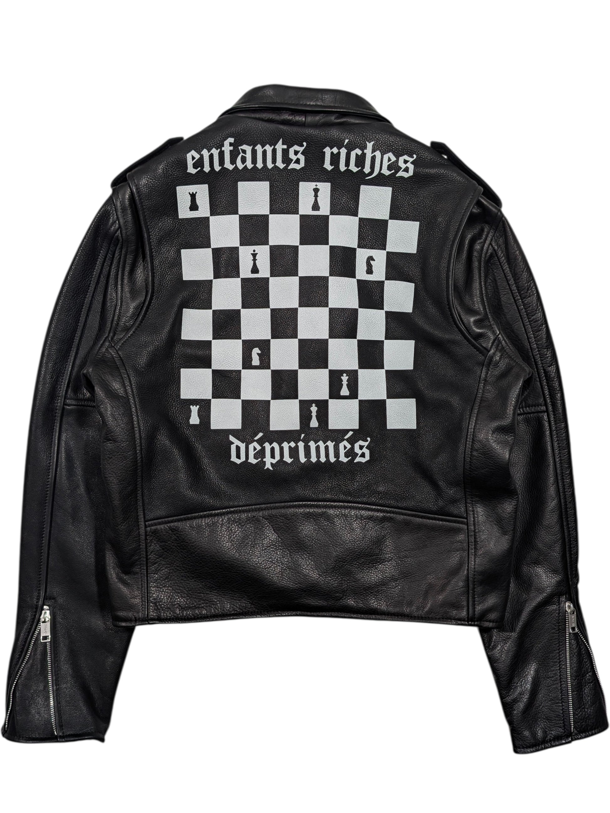 enfants riches deprimes leather chessboard jacket black white chess print
