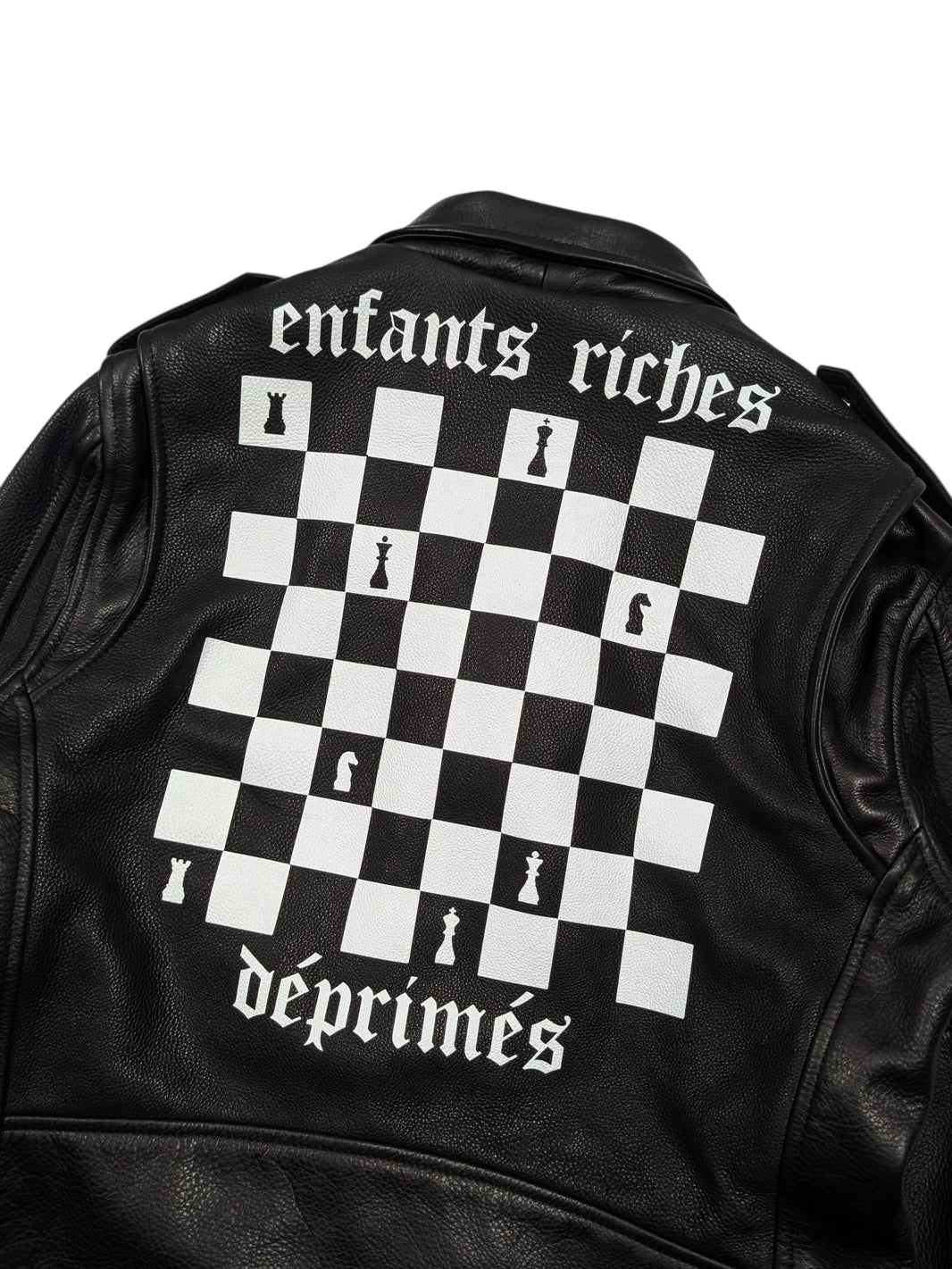 enfants riches deprimes leather chessboard jacket black white chess print