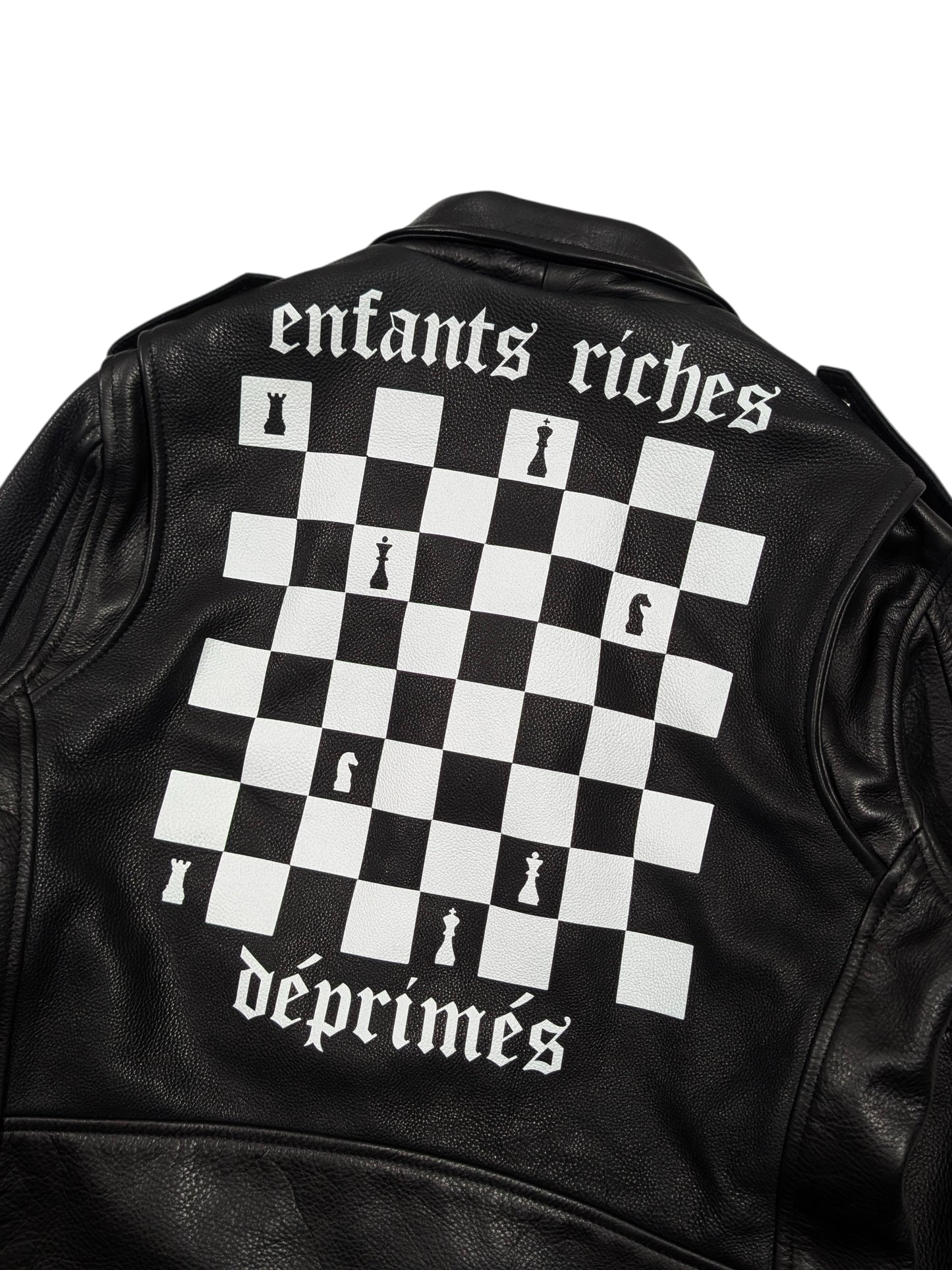 enfants riches deprimes leather chessboard jacket black white chess print