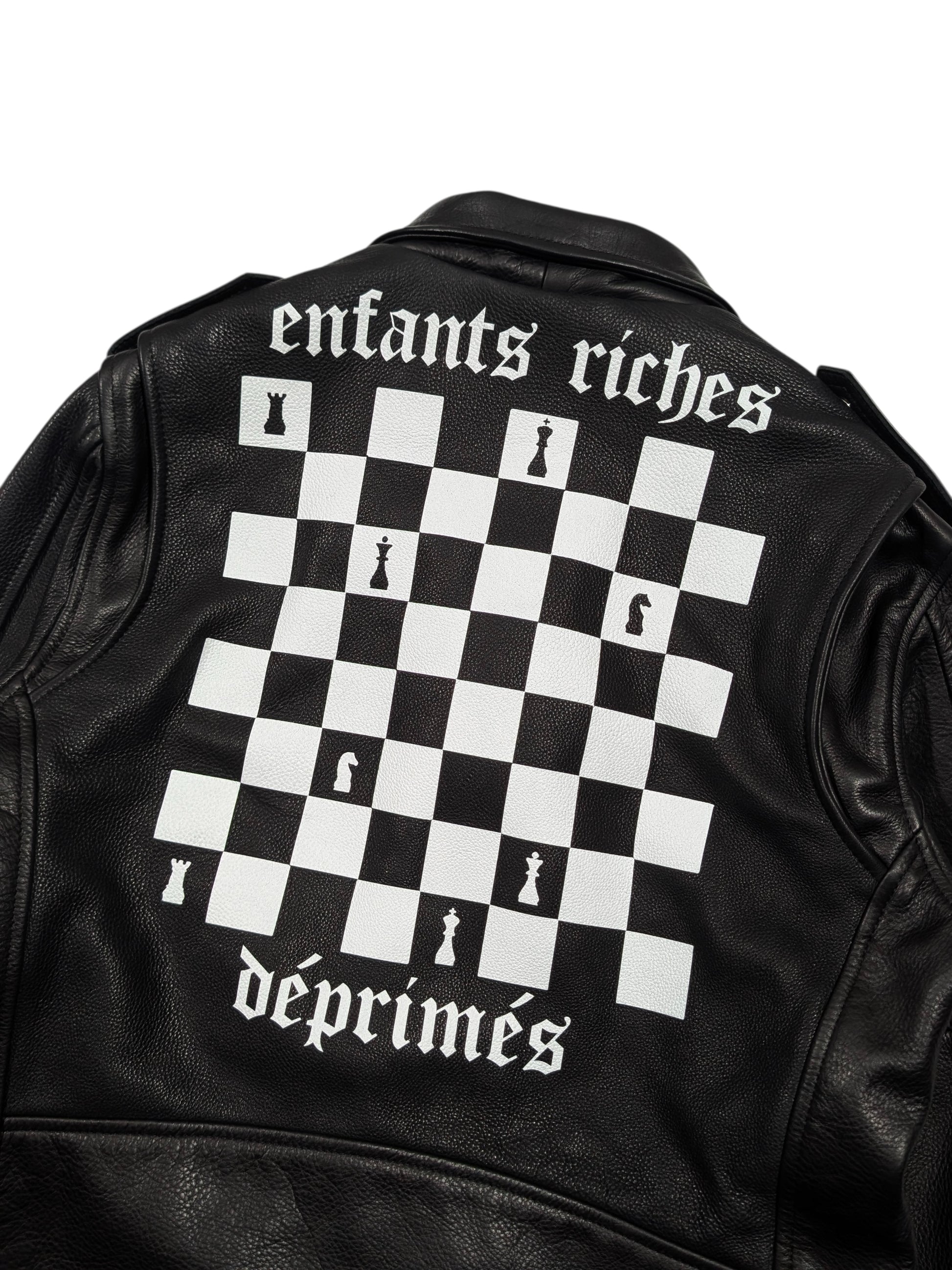 enfants riches deprimes leather chessboard jacket black white chess print