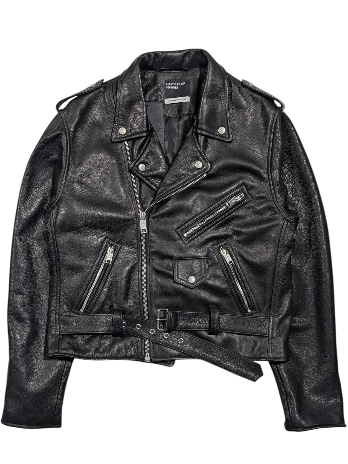 enfants riches deprimes checkerboard leather biker jacket back graphic