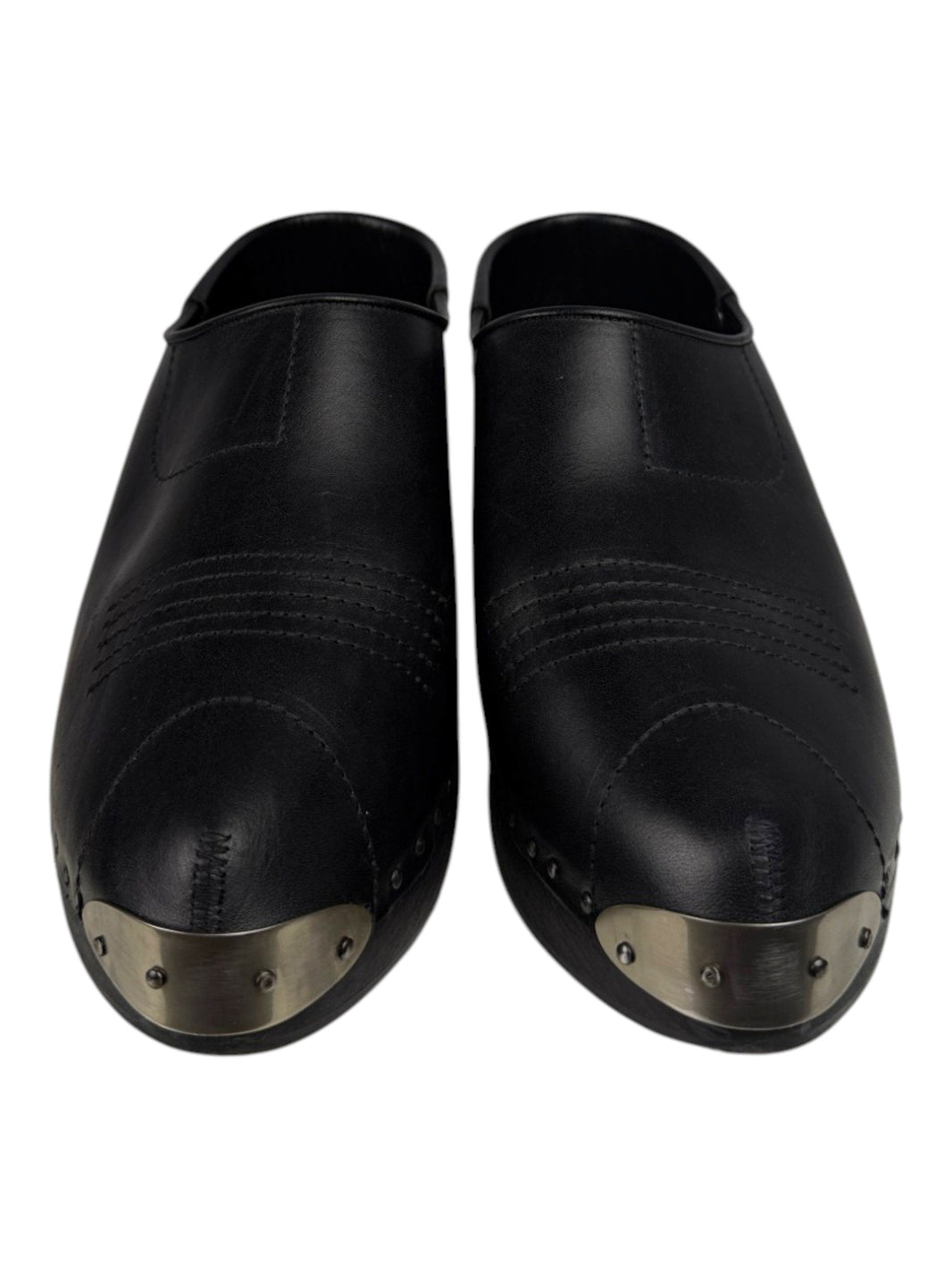 Metal toe cap and topstitched black leather Enfants Riches Déprimés clog mules