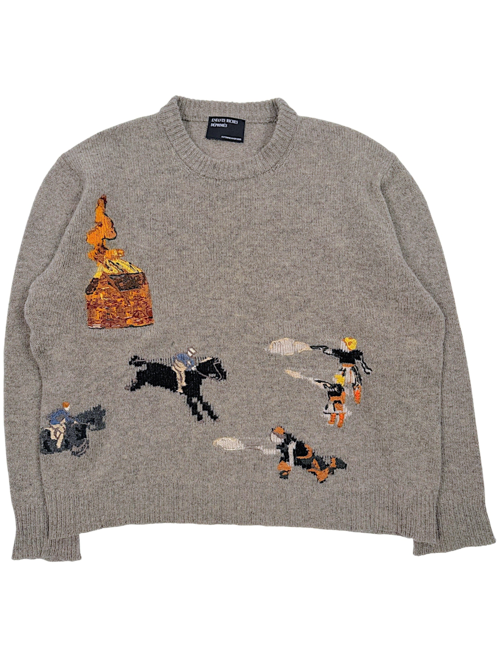 Enfants Riches Déprimés Come Live With Me grey wool embroidered sweater