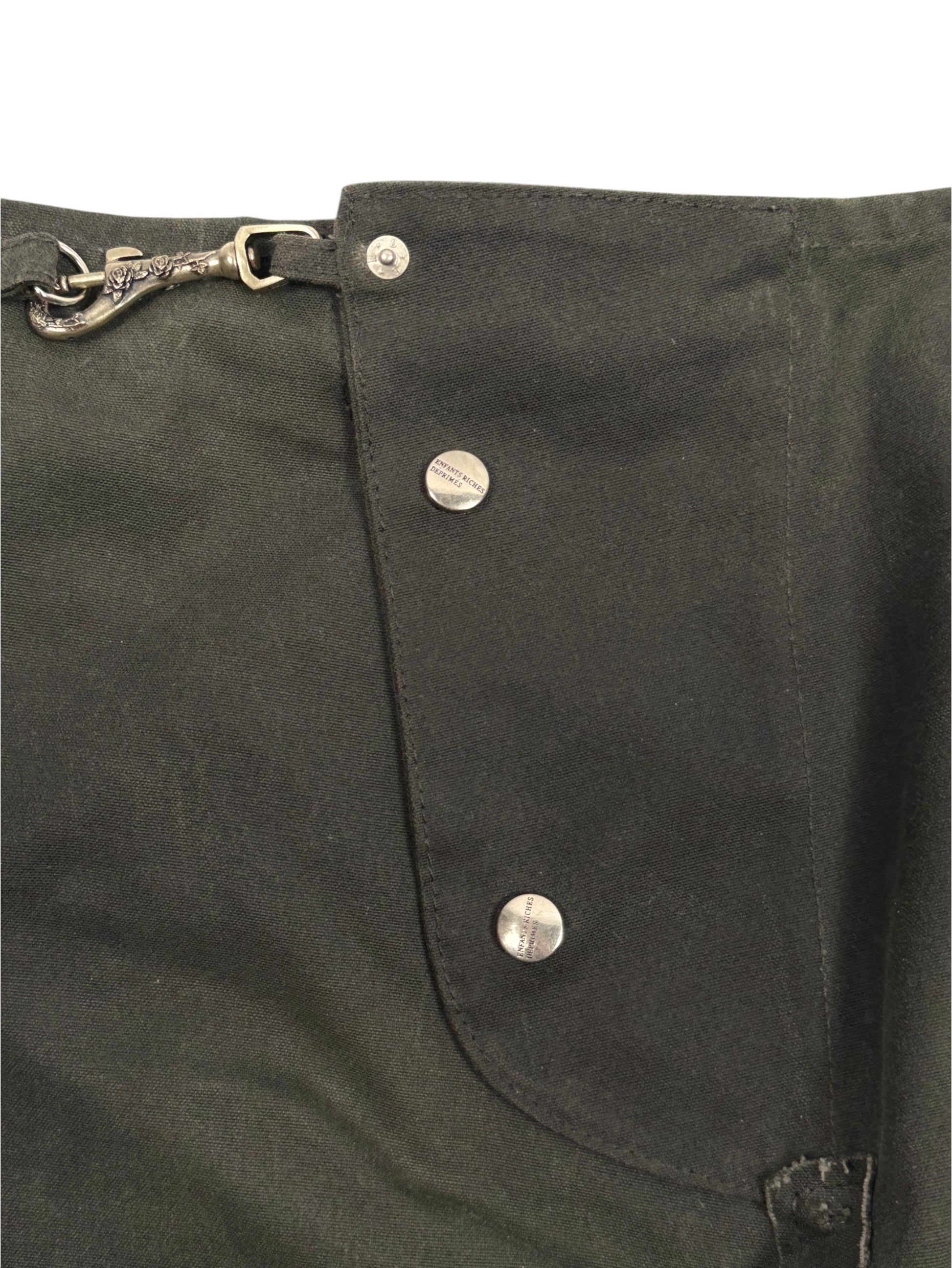 Flap snap closure stamped ERD buttons olive waxed cotton Enfants Riches Déprimés