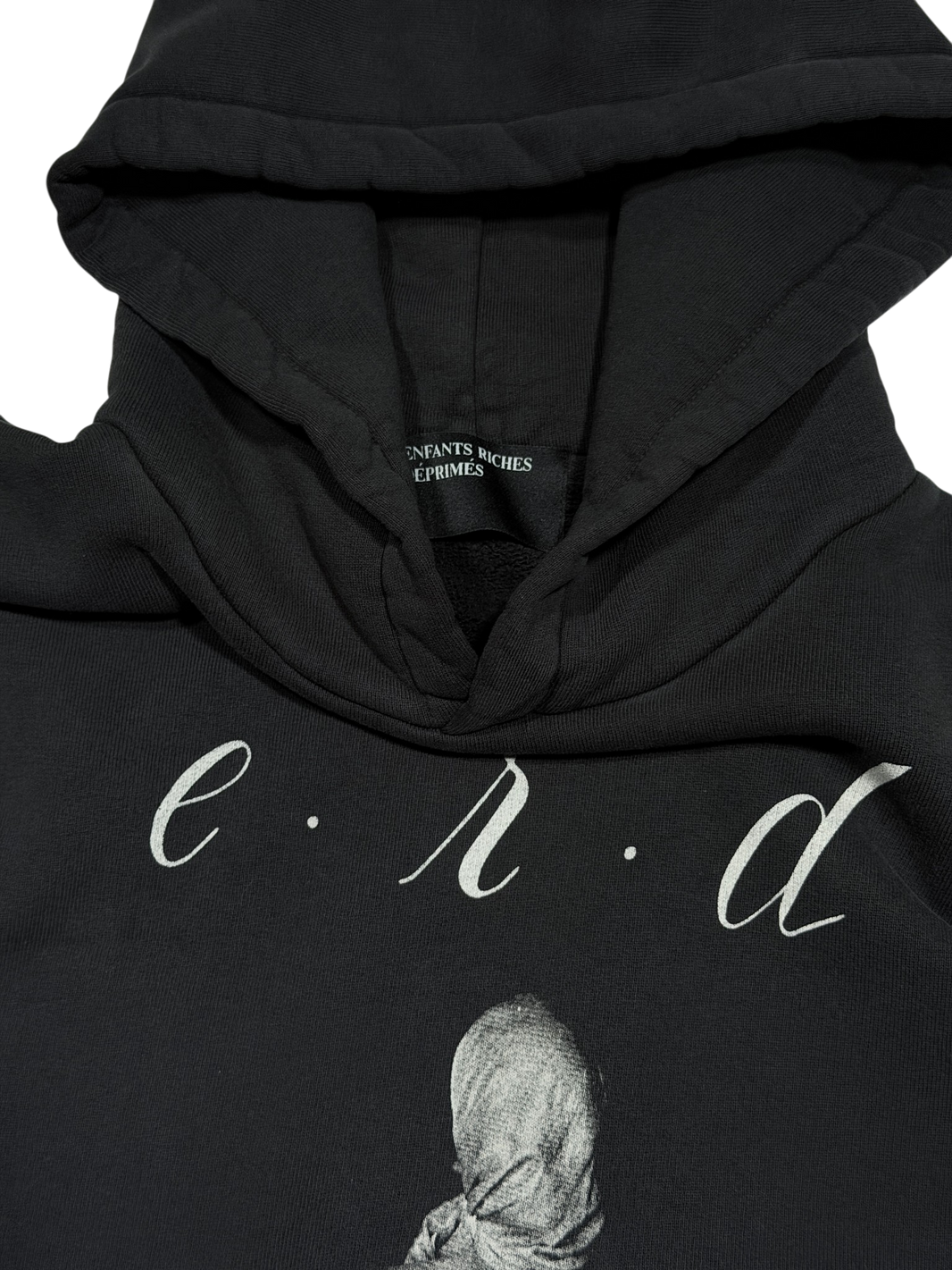 ERD Cursive Script Logo Black Cotton Fleece Hoodie