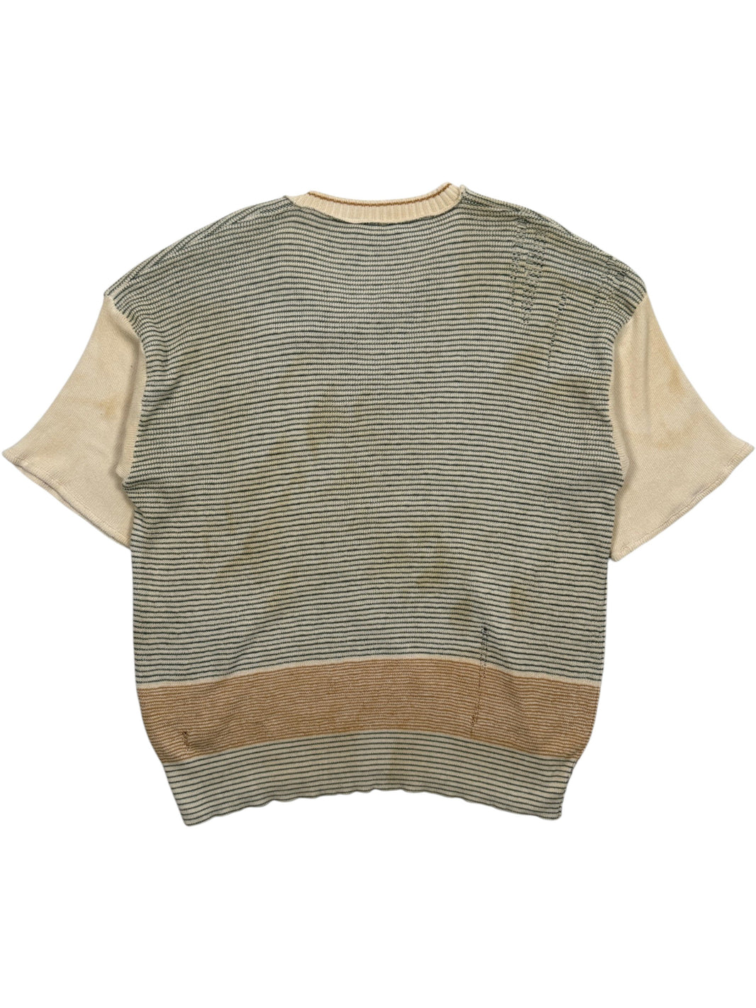 Distressed aged striped wool knit ERD V-neck sweater SS25