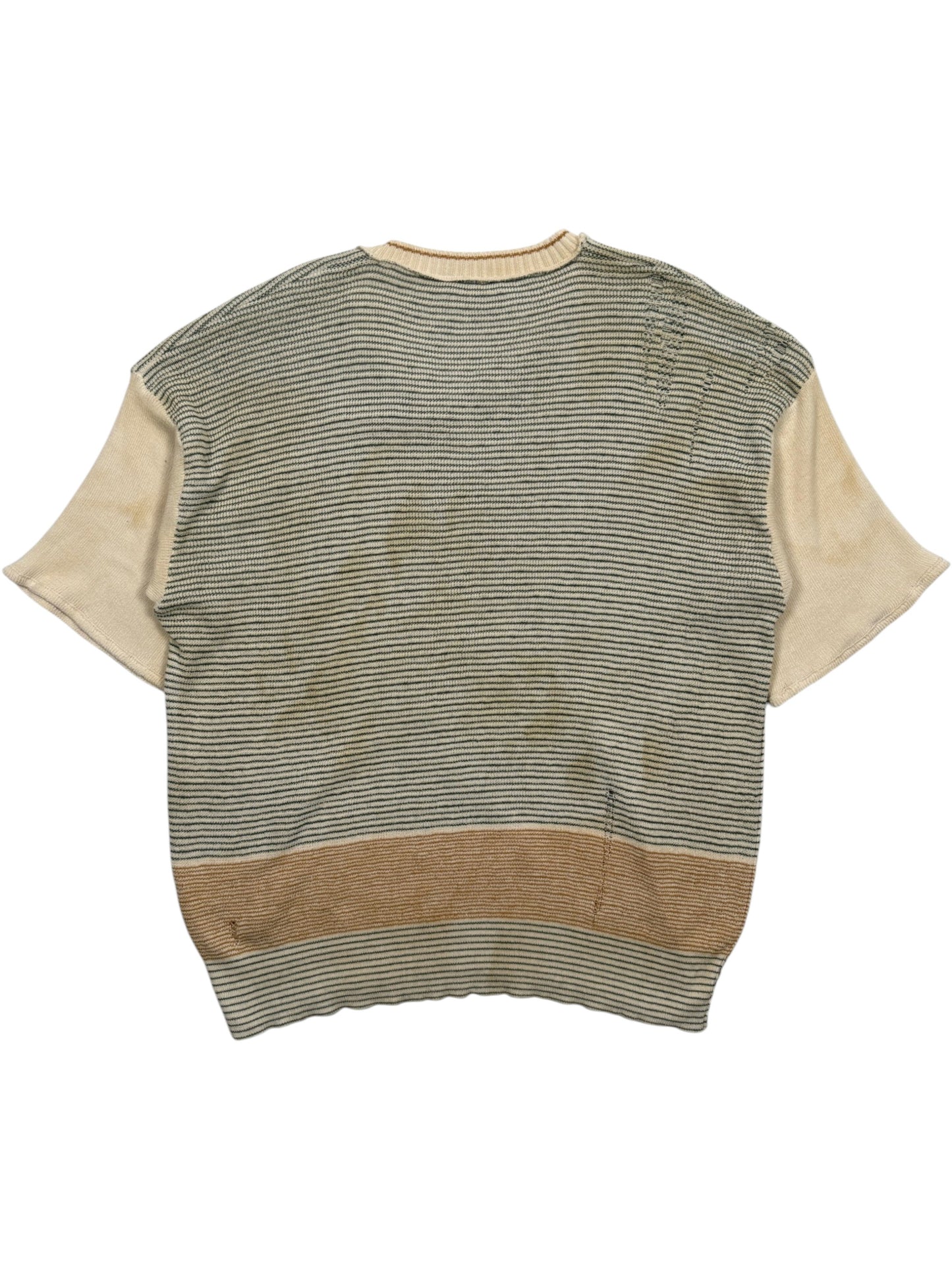 Distressed aged striped wool knit ERD V-neck sweater SS25