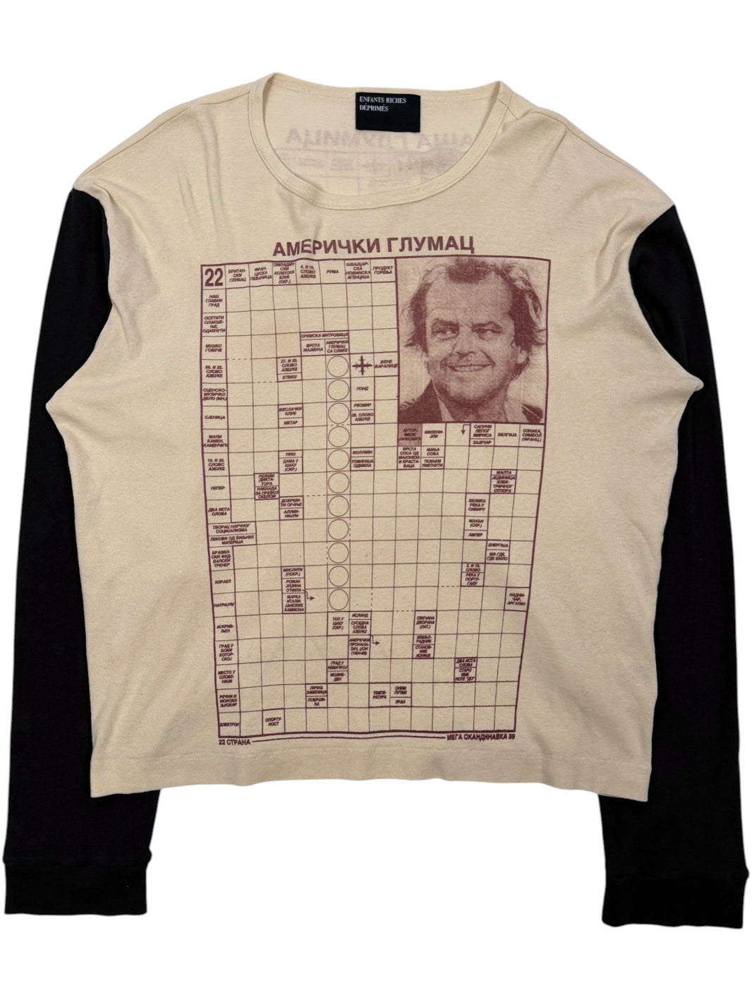 Enfants Riches Déprimés Jack Serbian Fantasy Long Sleeve Shirt Cream Crossword Print