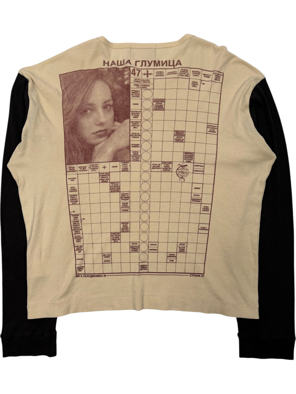 Serbian Crossword Graphic Cream Long Sleeve Shirt by Enfants Riches Déprimés