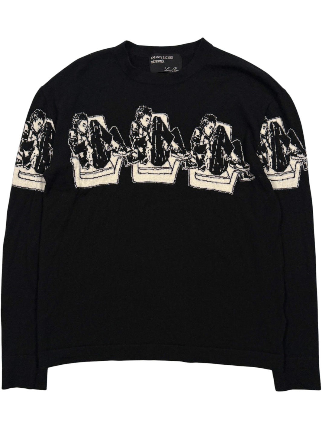 Enfants Riches Déprimés Loro Piana piano boy armchair intarsia black merino wool sweater