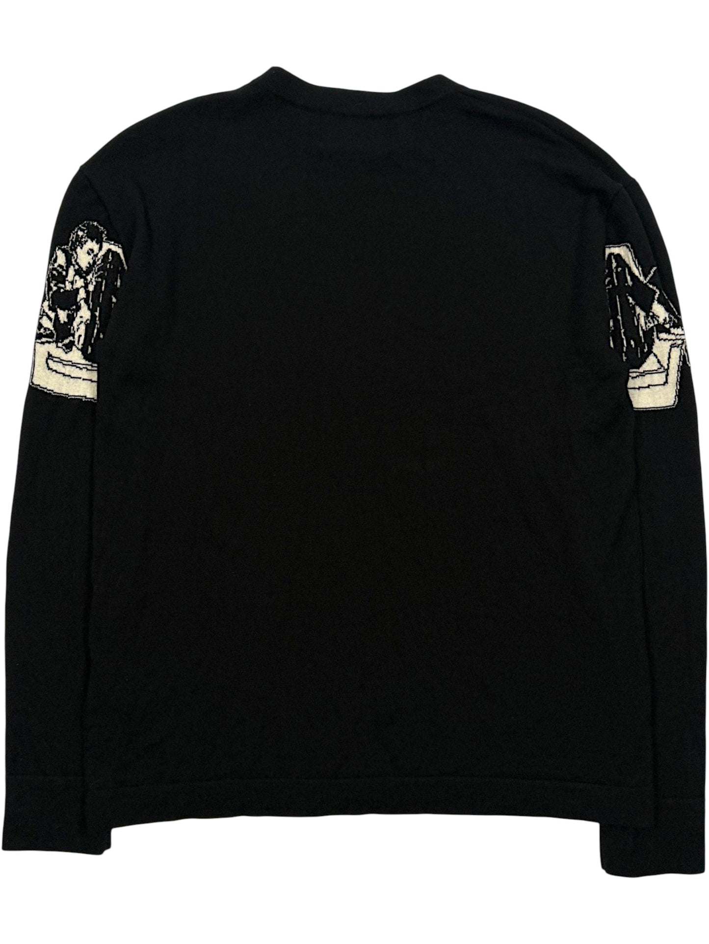 Merino wool ERD Loro Piana crewneck sweater with piano boy armchair intarsia graphic
