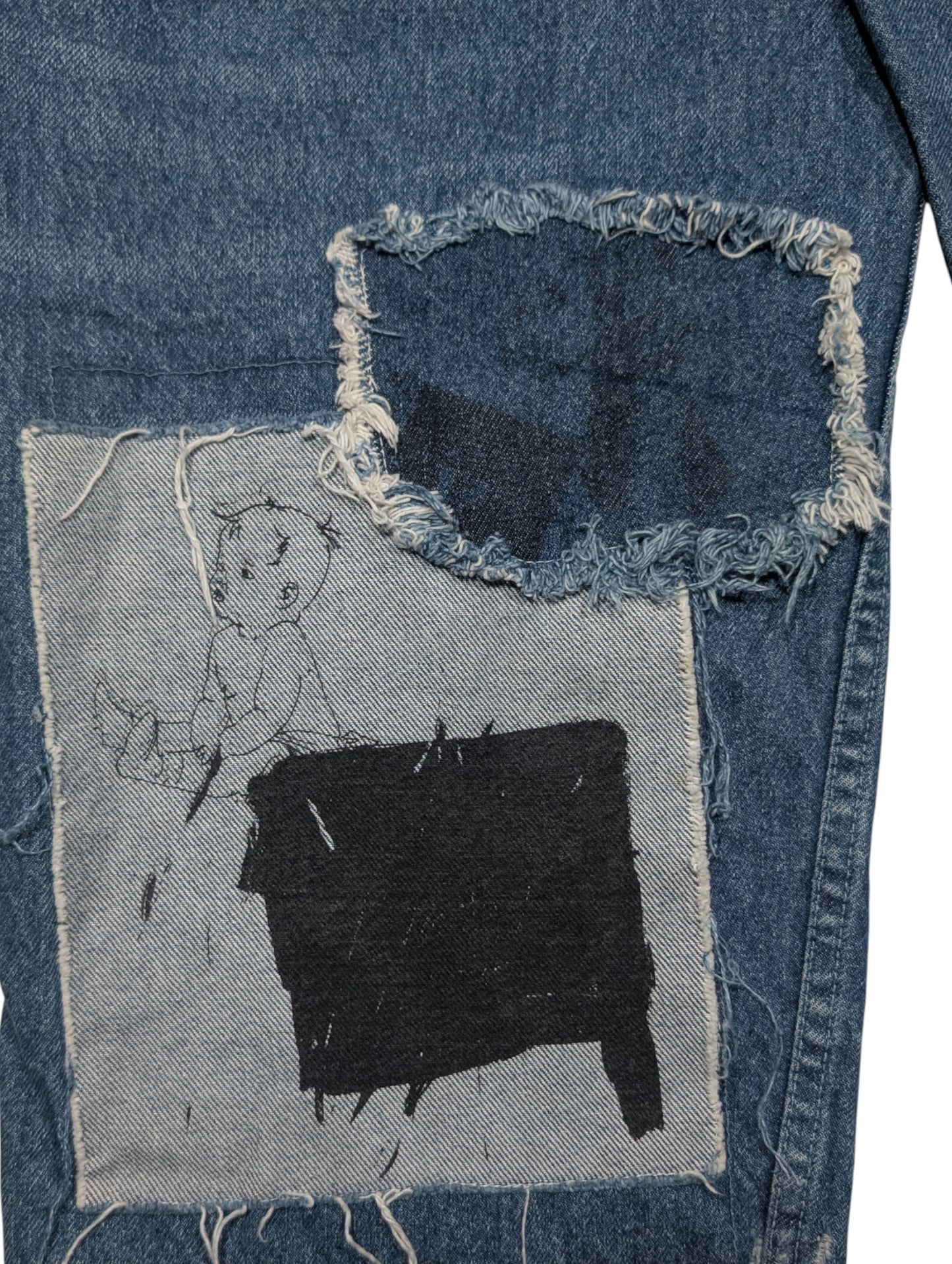 Distressed Patchwork Graphic Jeans
