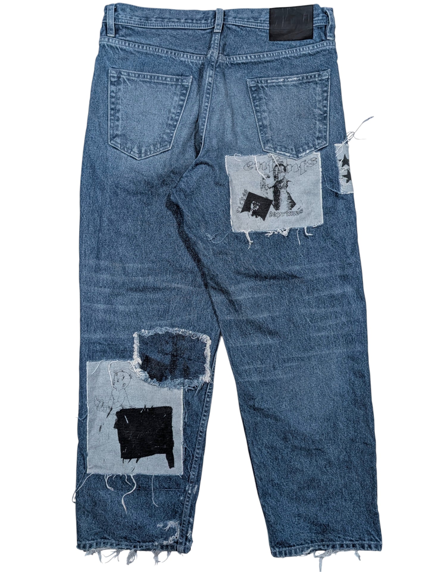 Distressed Patchwork Graphic Jeans