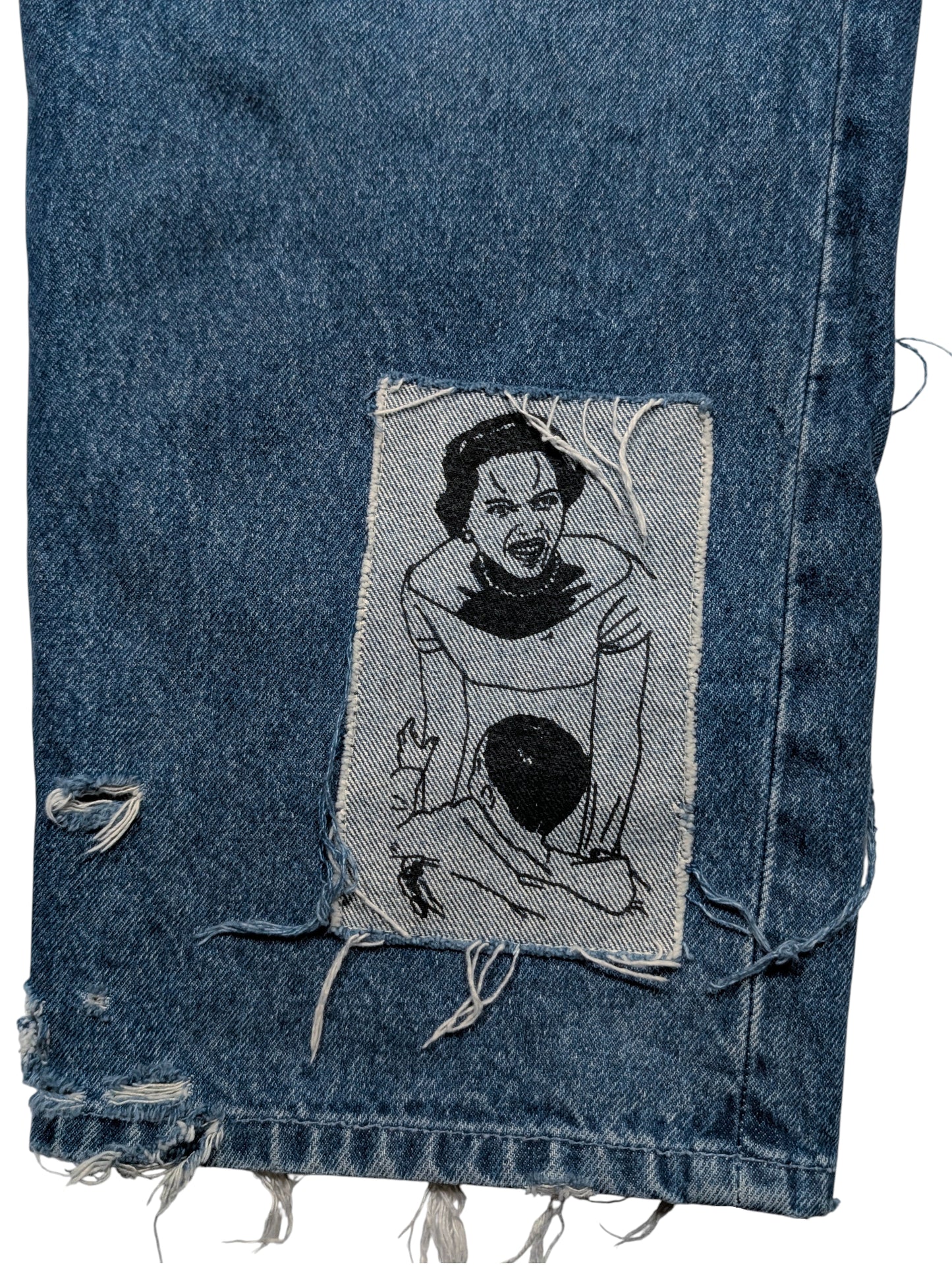 Distressed Patchwork Graphic Jeans