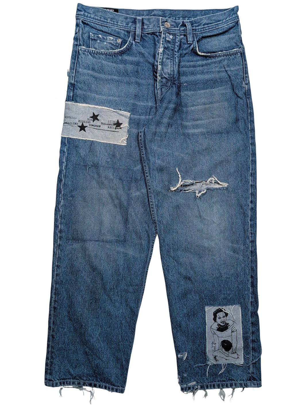 Distressed Patchwork Graphic Jeans