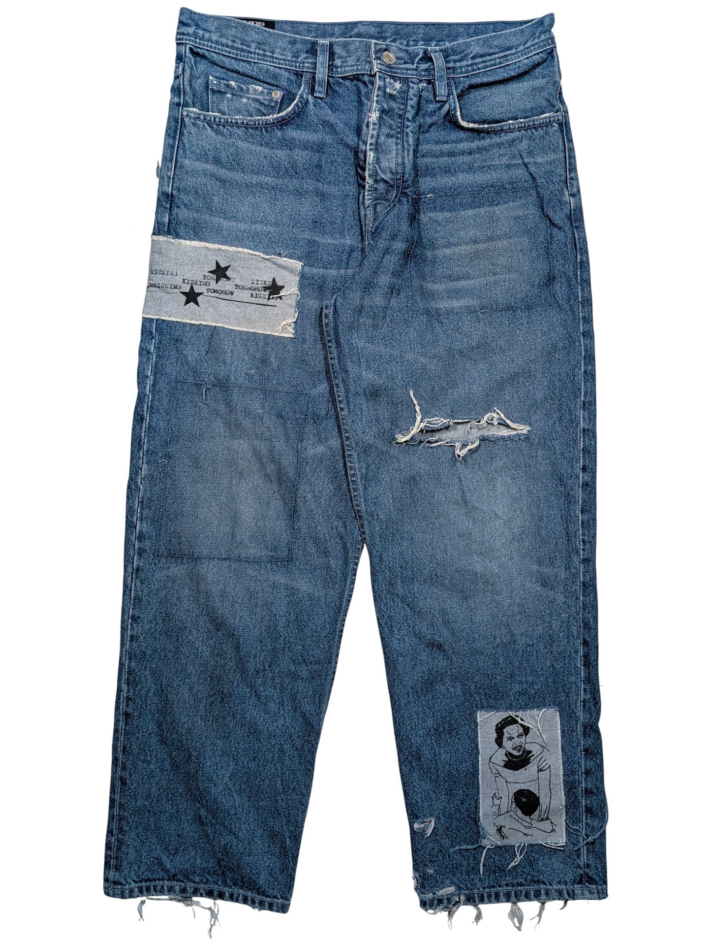 Distressed Patchwork Graphic Jeans