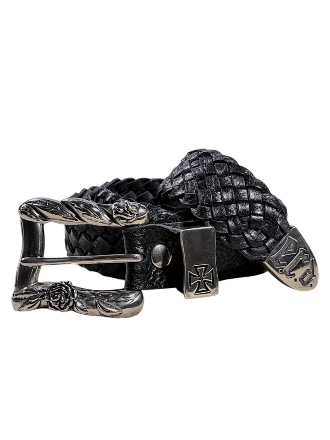 Enfants Riches Déprimés Port of Souls Braided Black Leather Belt Rose Buckle
