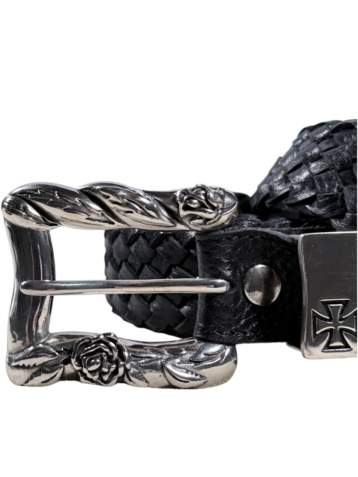ERD Port of Souls Braided Leather Belt Black Silver Tone Hardware