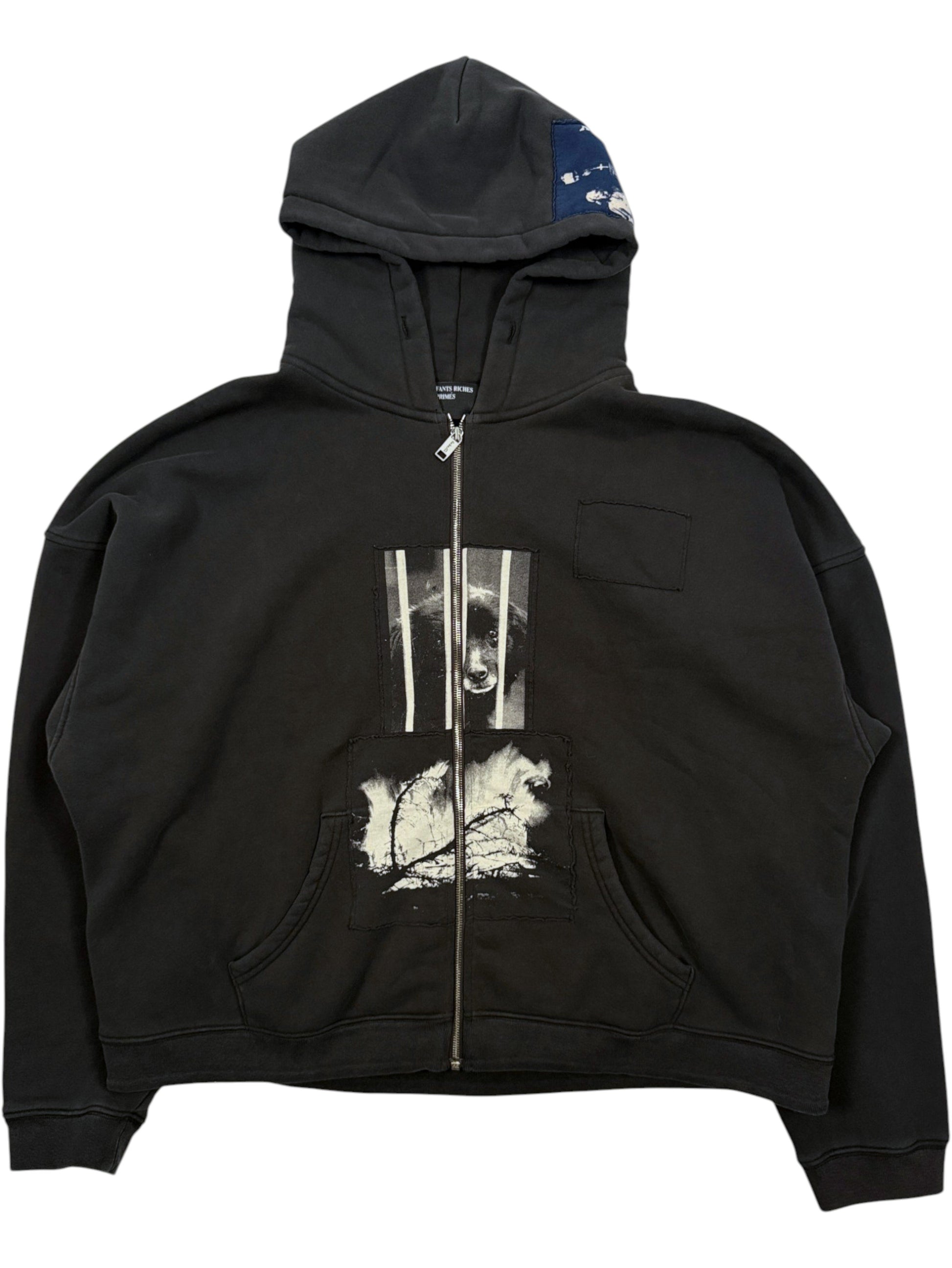 Enfants Riches Déprimés Russian Choir NA zip up hoodie black cotton patchwork