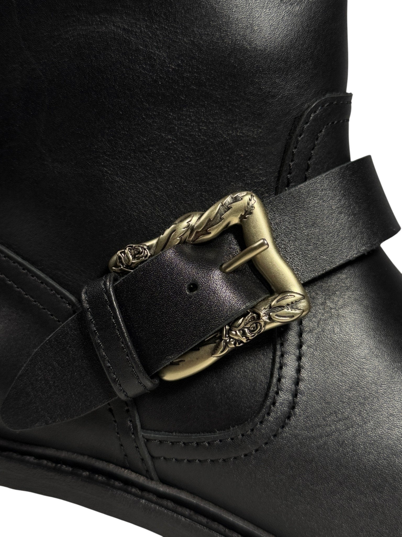 Rose engraved antiqued harness buckle Enfants Riches Déprimés motorcycle boot