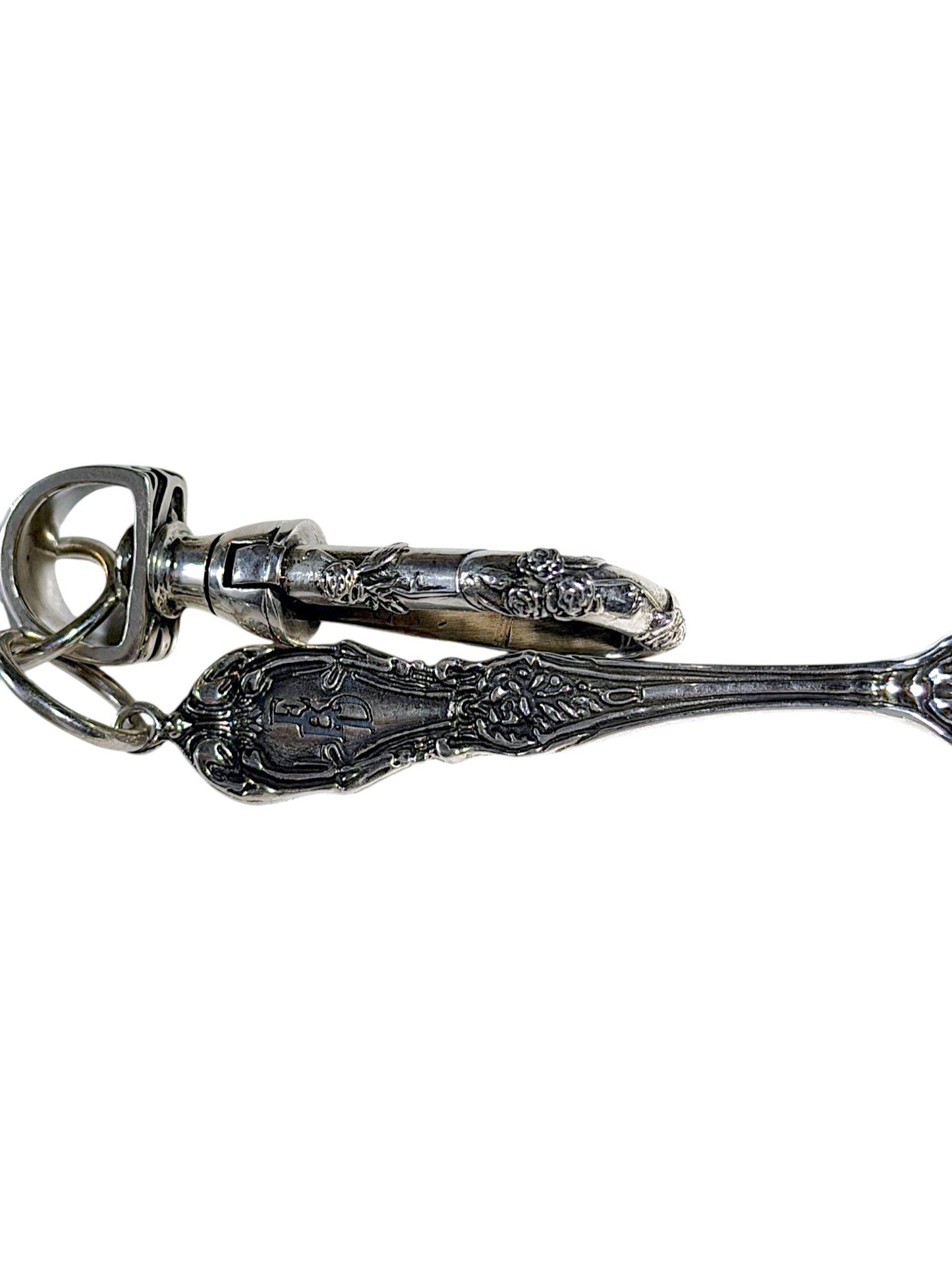 Rose Bamboo Detailing Swivel Clip ERD Sterling Silver Keychain