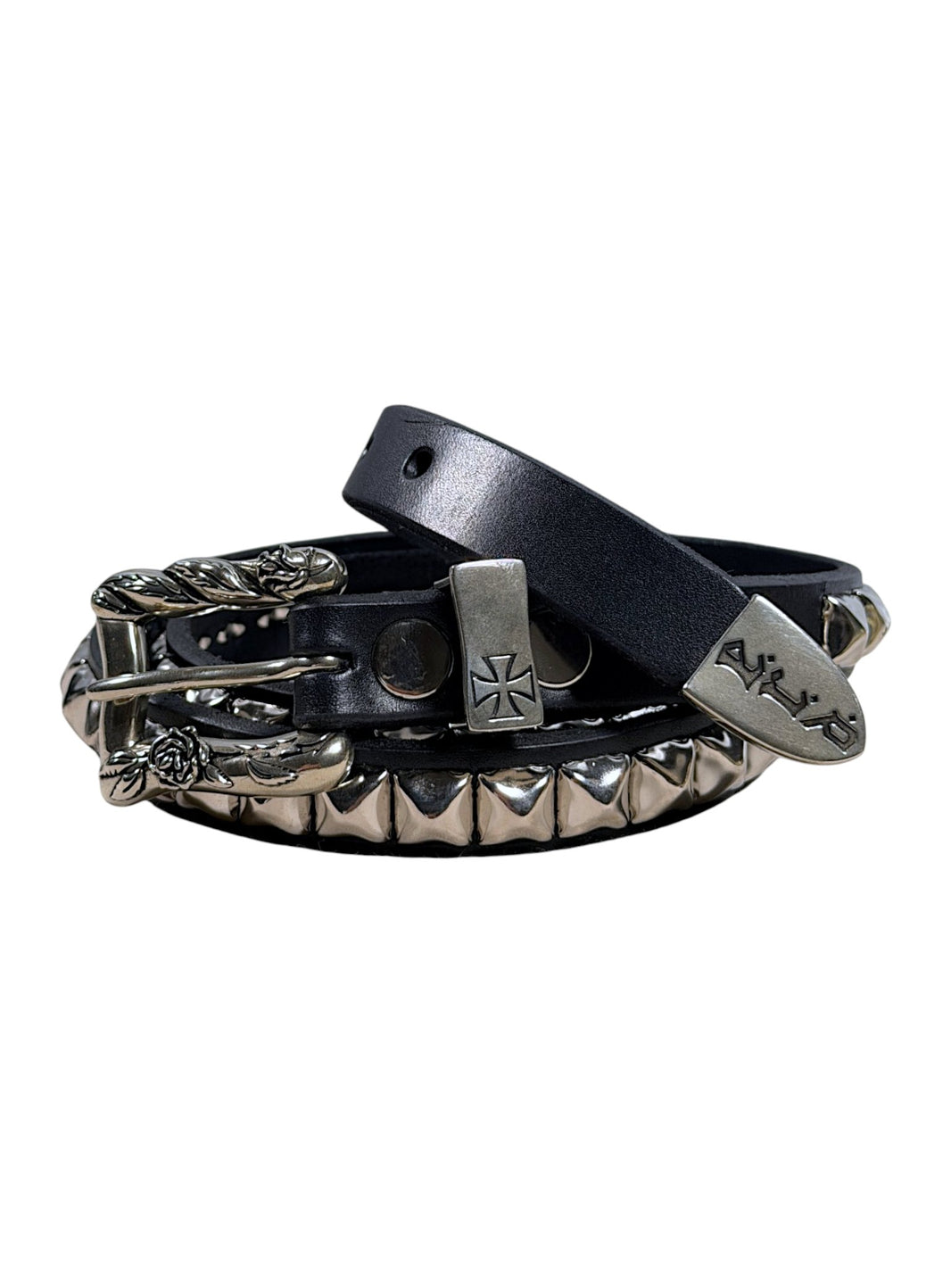 Silver rose floral buckle iron cross snap keeper ERD belt