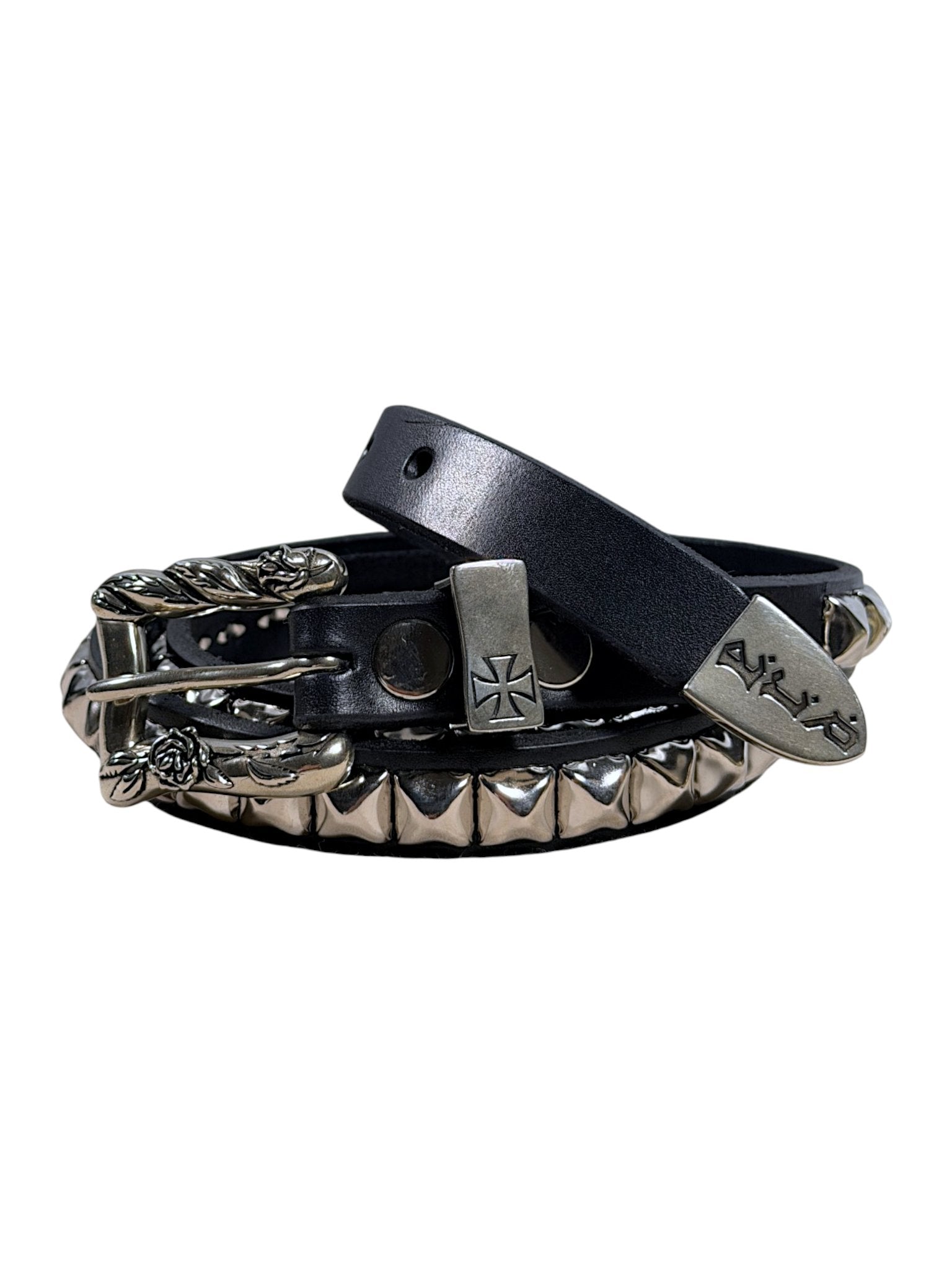 Silver rose floral buckle iron cross snap keeper ERD belt