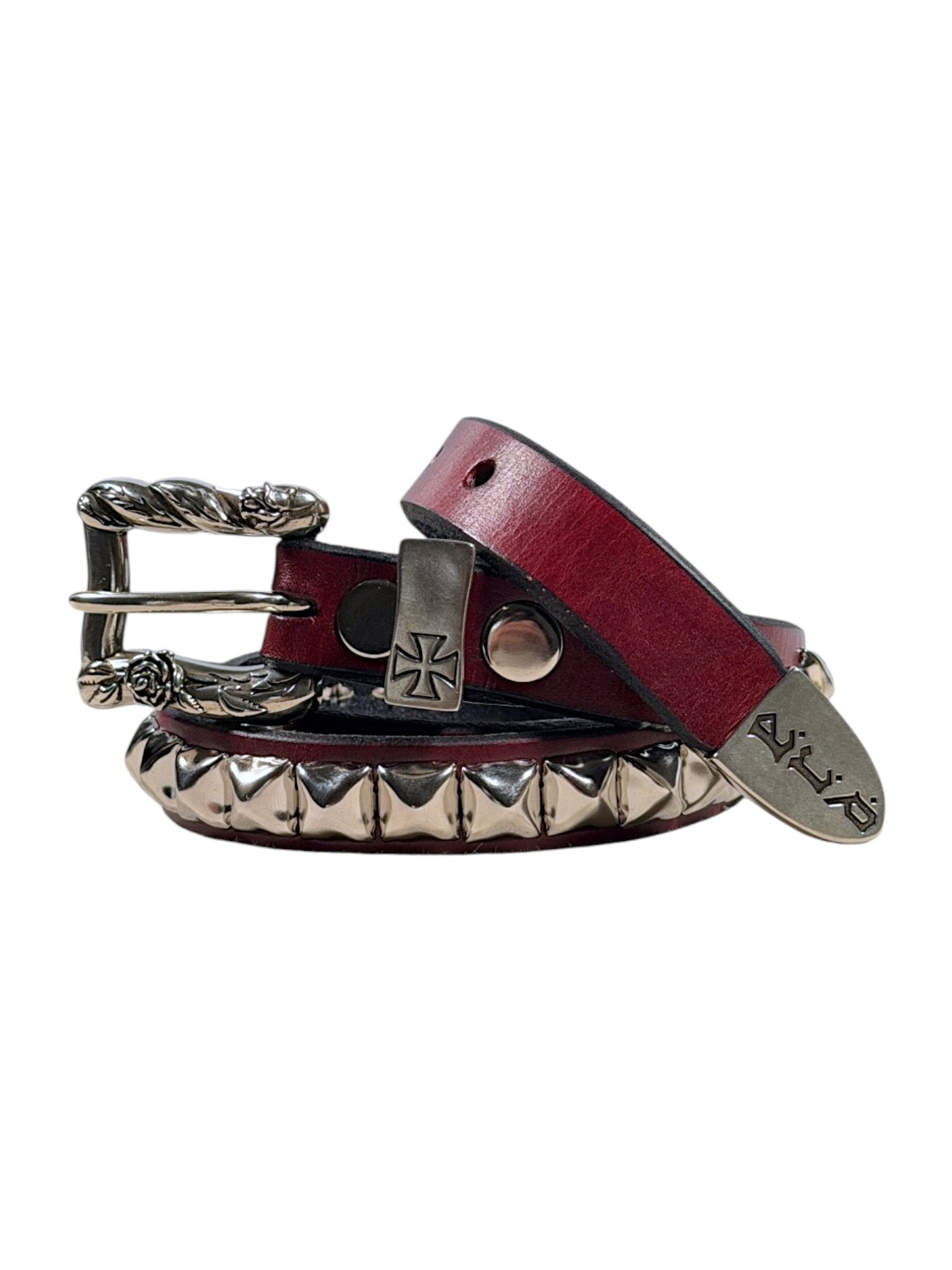 R.I.P. engraved tip red leather studded belt Enfants Riches Déprimés