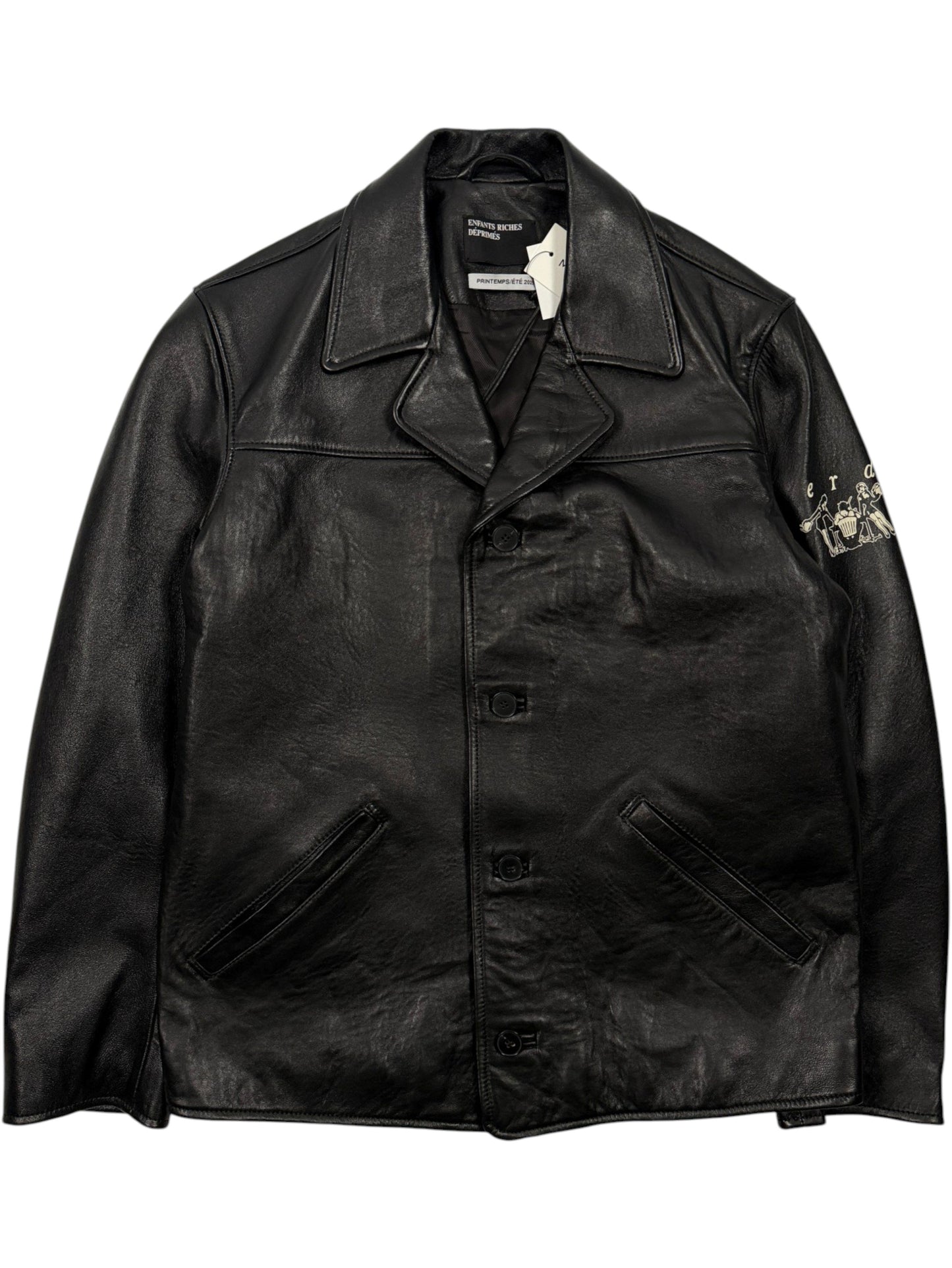 Enfants Riches Déprimés Sunday Drive black leather blazer logo print