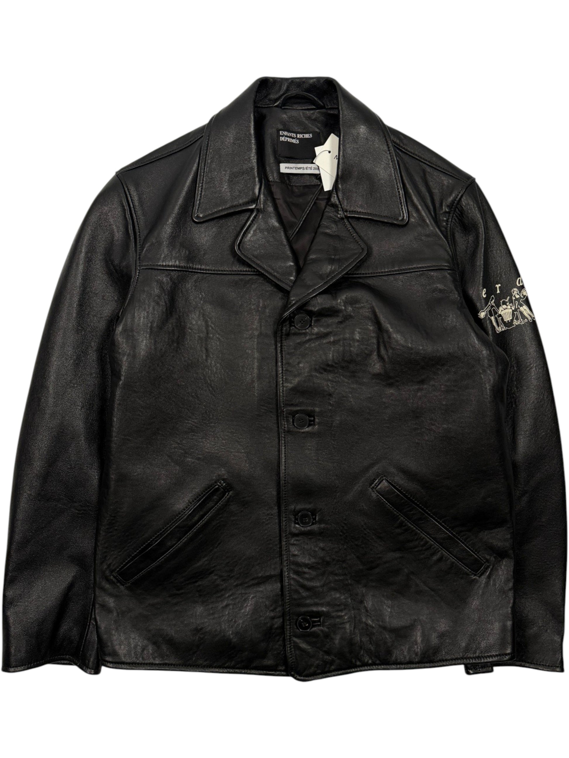 Enfants Riches Déprimés Sunday Drive black leather blazer logo print
