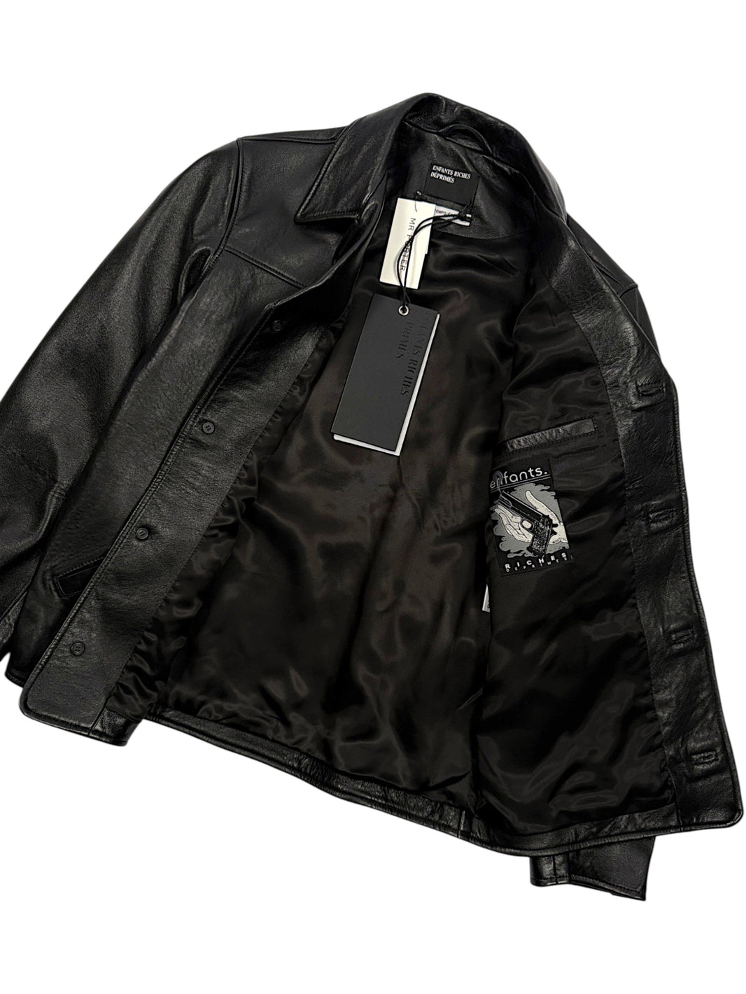Printed pistol interior label Enfants Riches Déprimés Mr Porter leather blazer